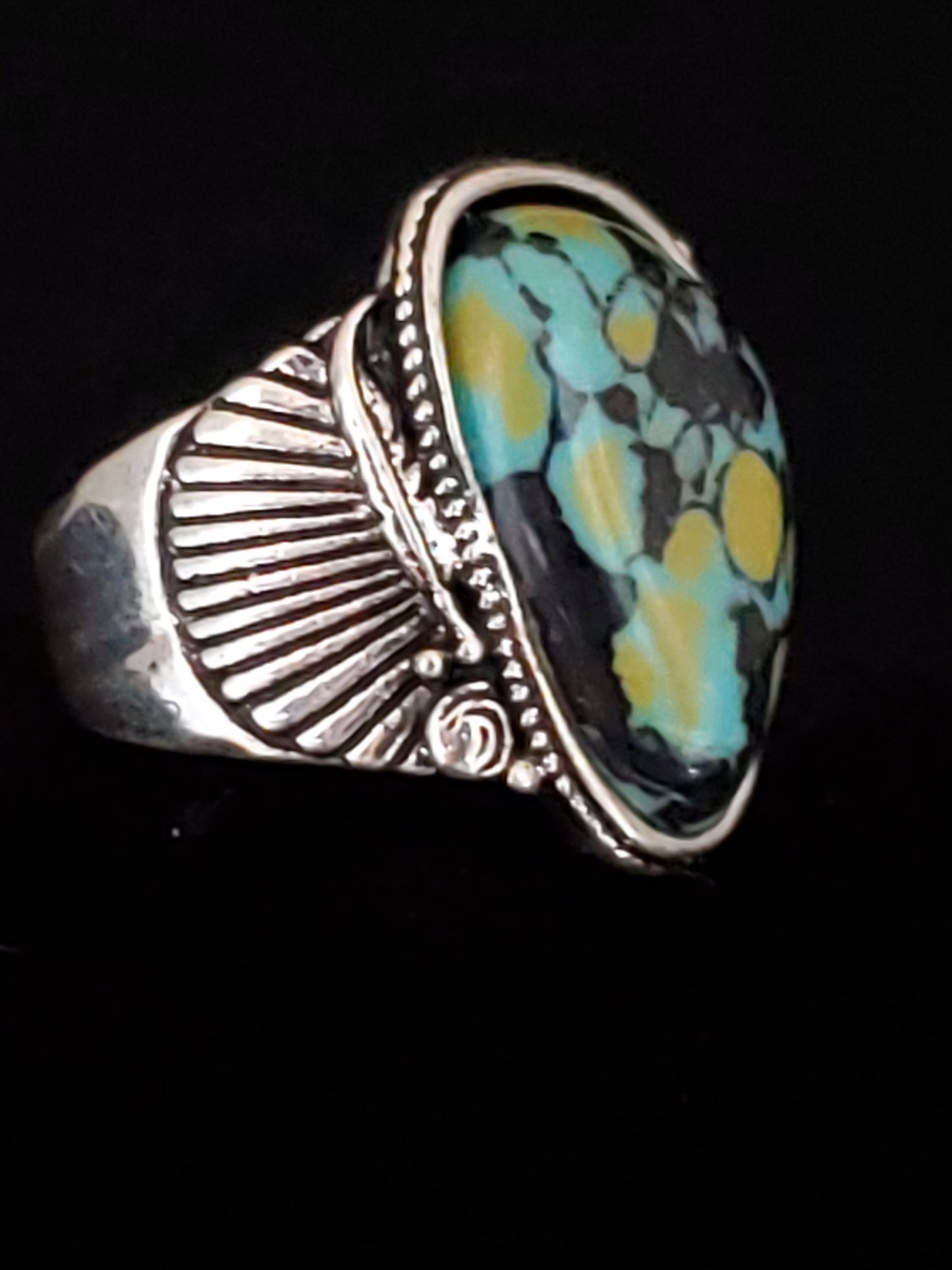 Unisex Southwest Inspired Green Turquoise Ring, Stamped, Size Multiple Sizes