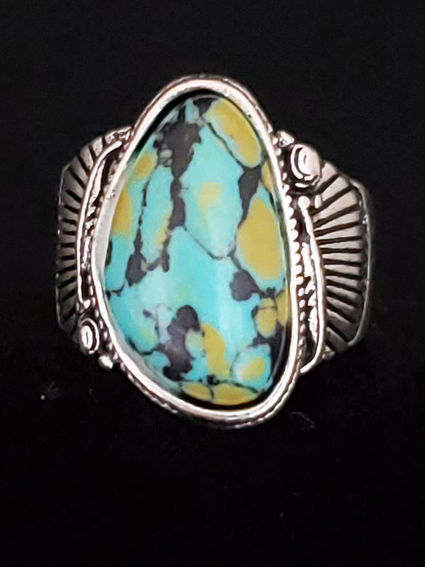 Unisex Southwest Inspired Green Turquoise Ring, Stamped, Size Multiple Sizes