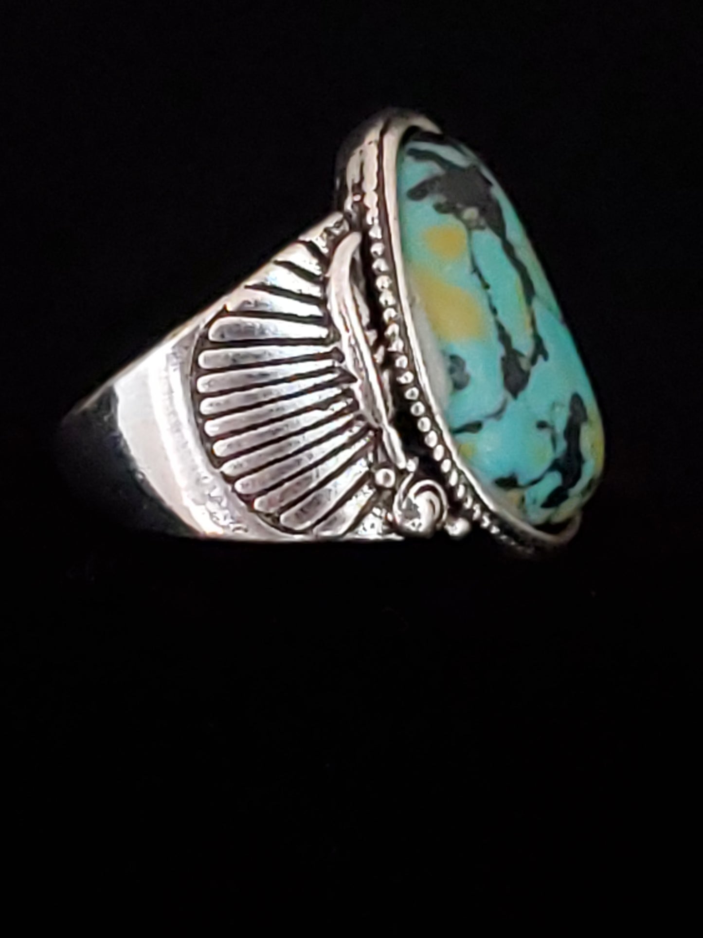Unisex Southwest Inspired Green Turquoise Ring, Stamped, Size Multiple Sizes