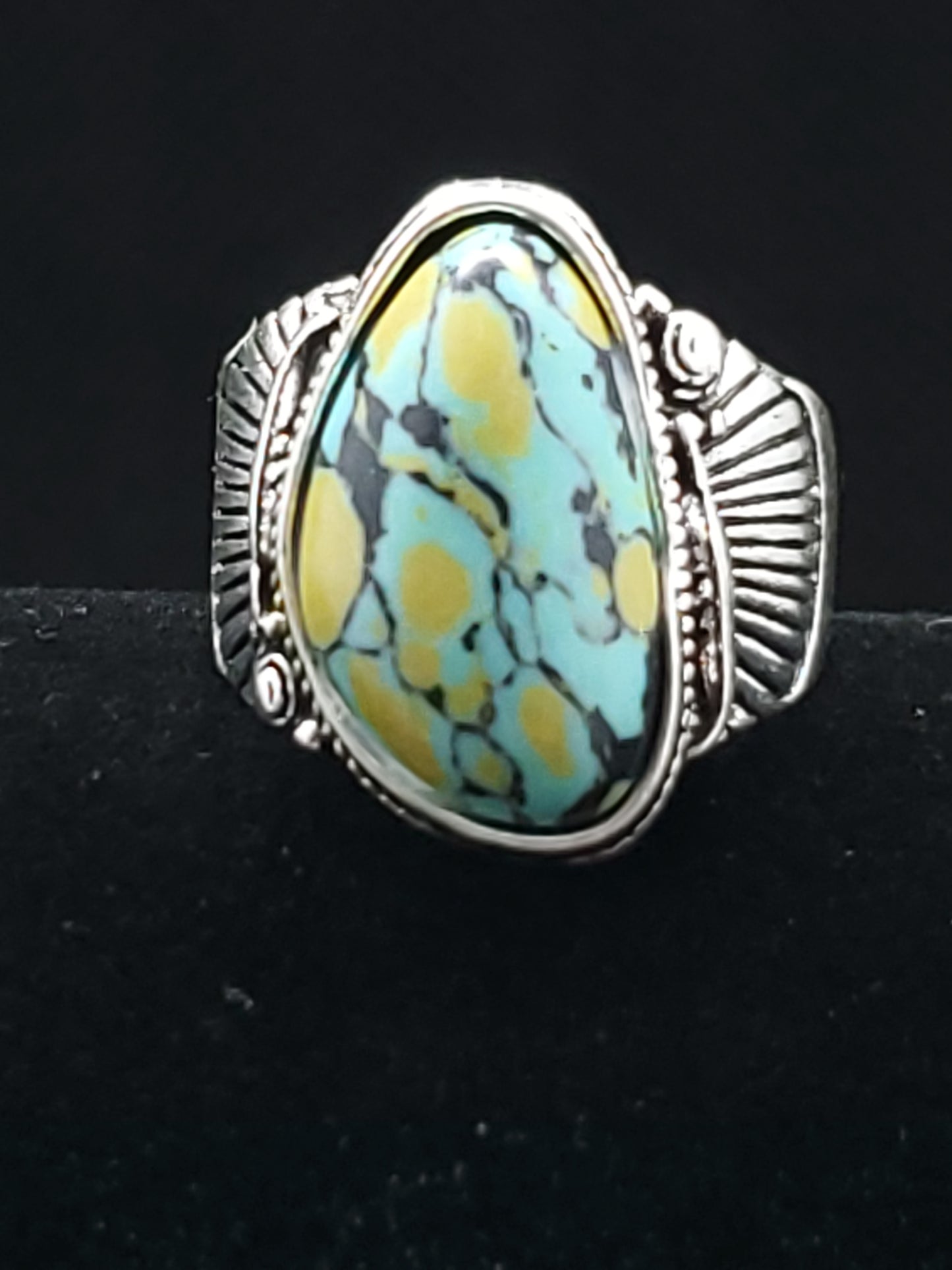 Unisex Southwest Inspired Green Turquoise Ring, Stamped, Size Multiple Sizes