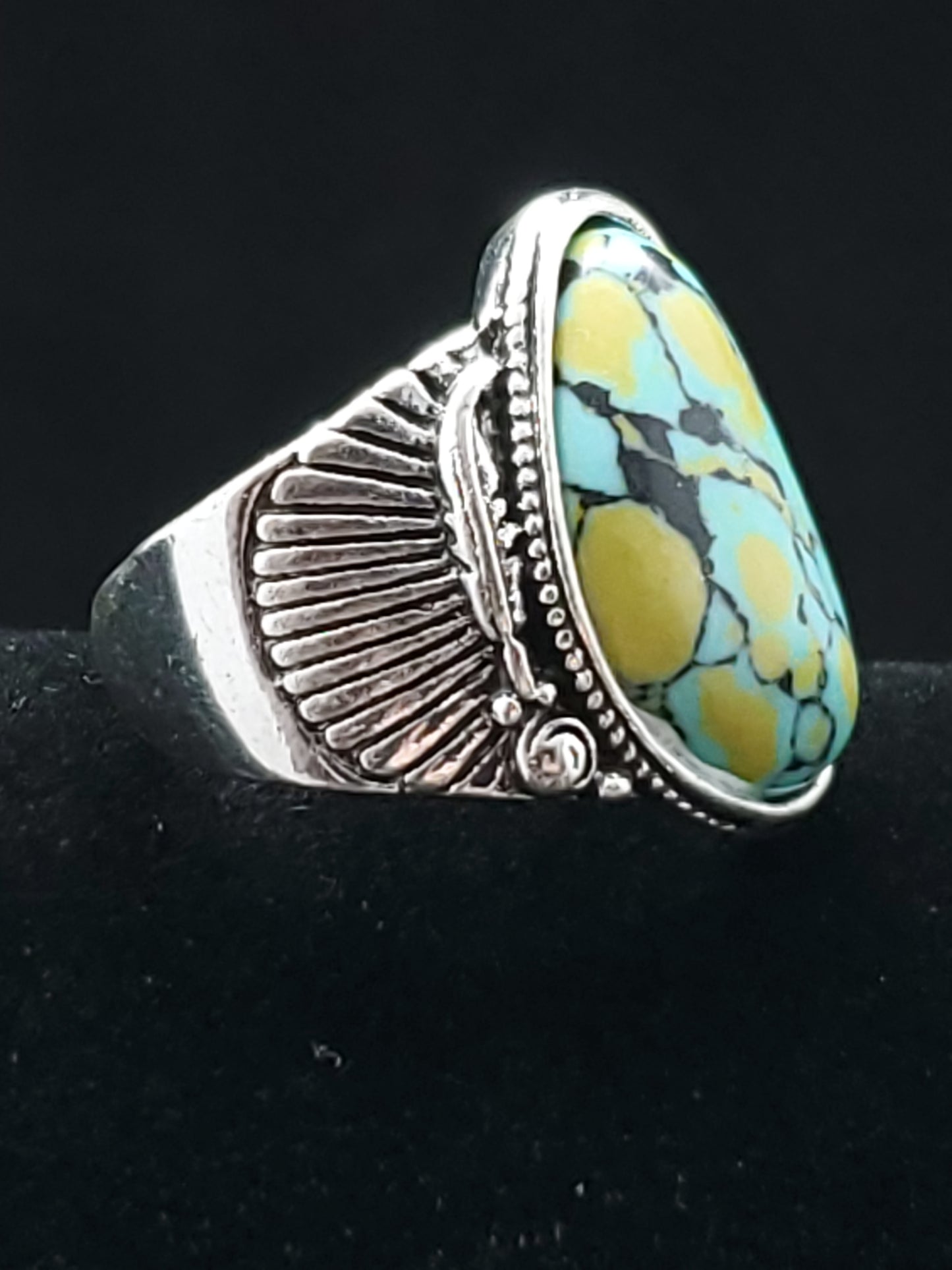 Unisex Southwest Inspired Green Turquoise Ring, Stamped, Size Multiple Sizes