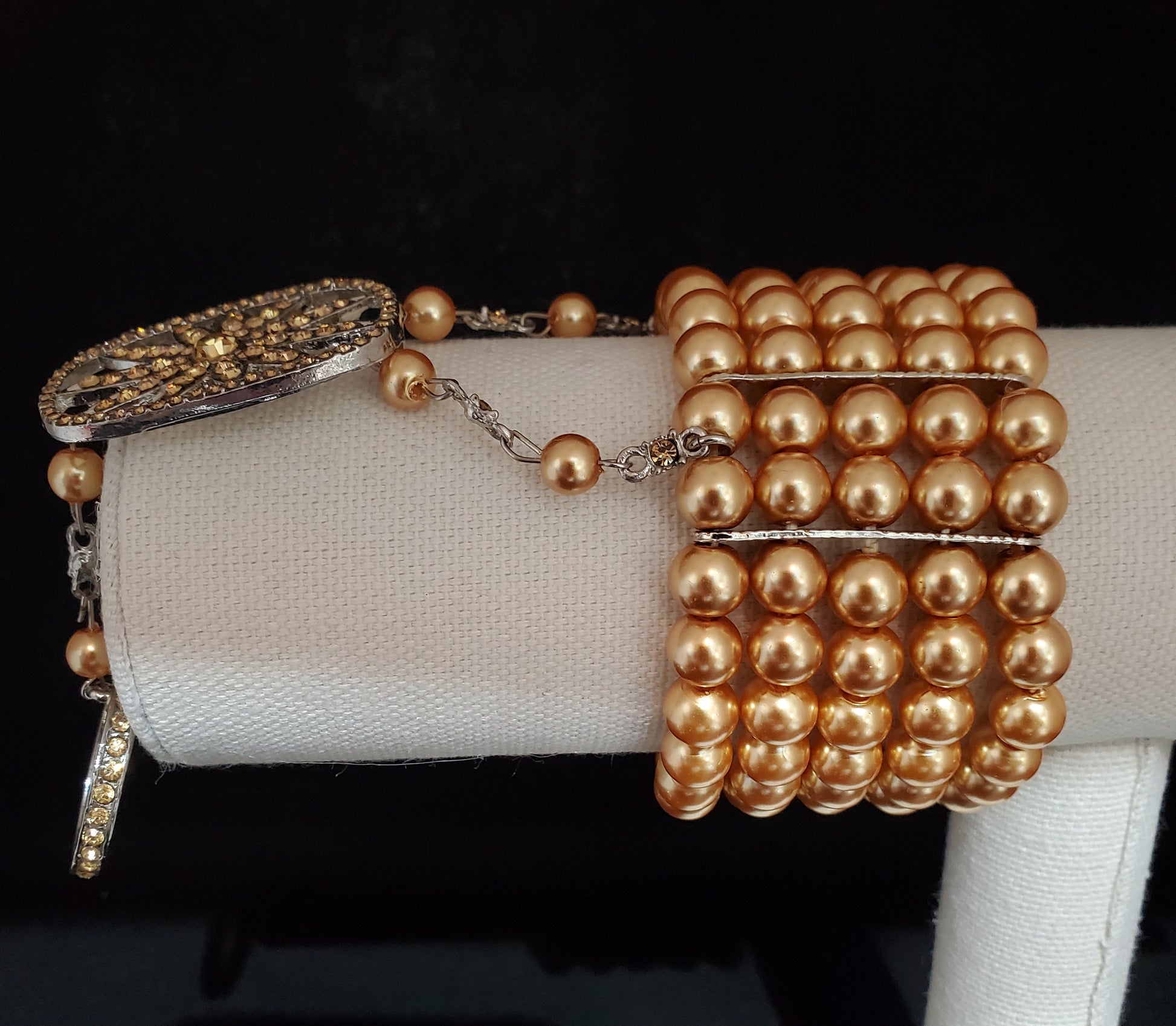 Champagne Glass Pearl Crystal Ring and Bracelet