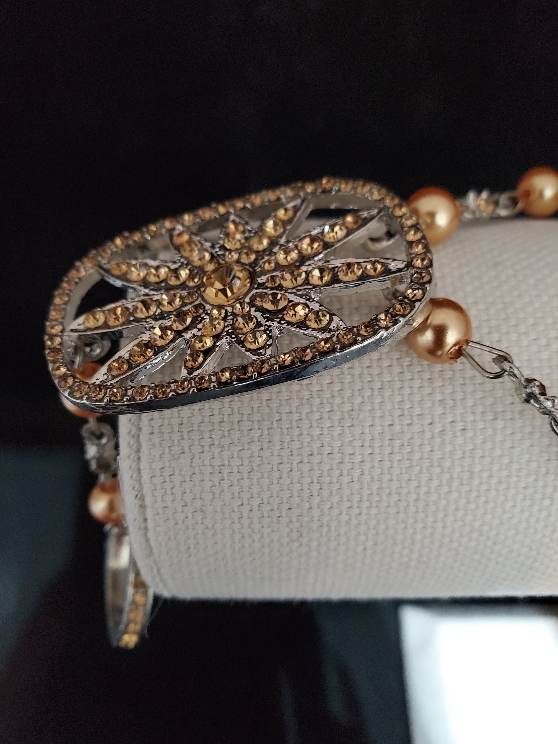 Champagne Glass Pearl Crystal Ring and Bracelet