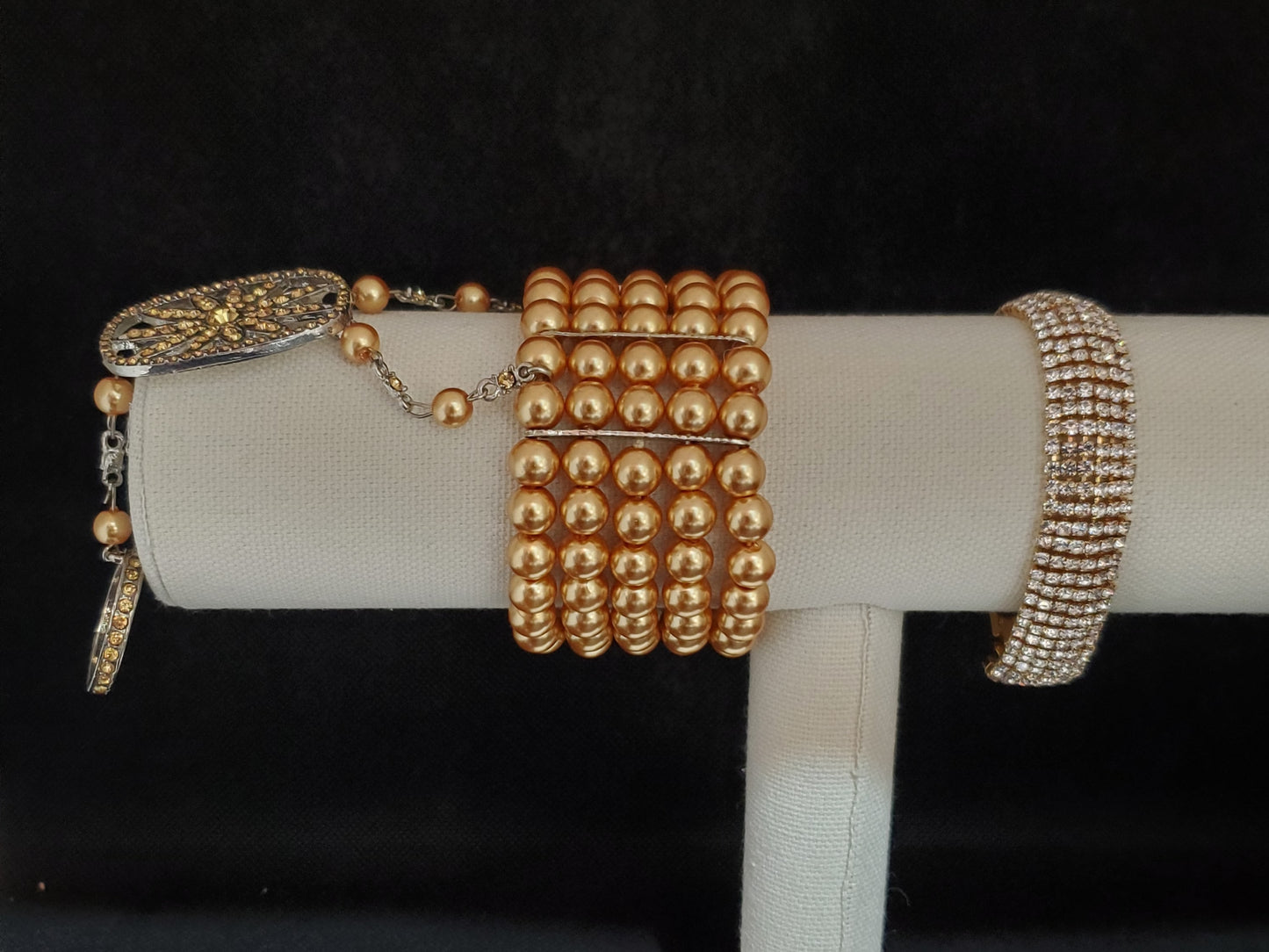 Champagne Glass Pearl Crystal Ring and Bracelet