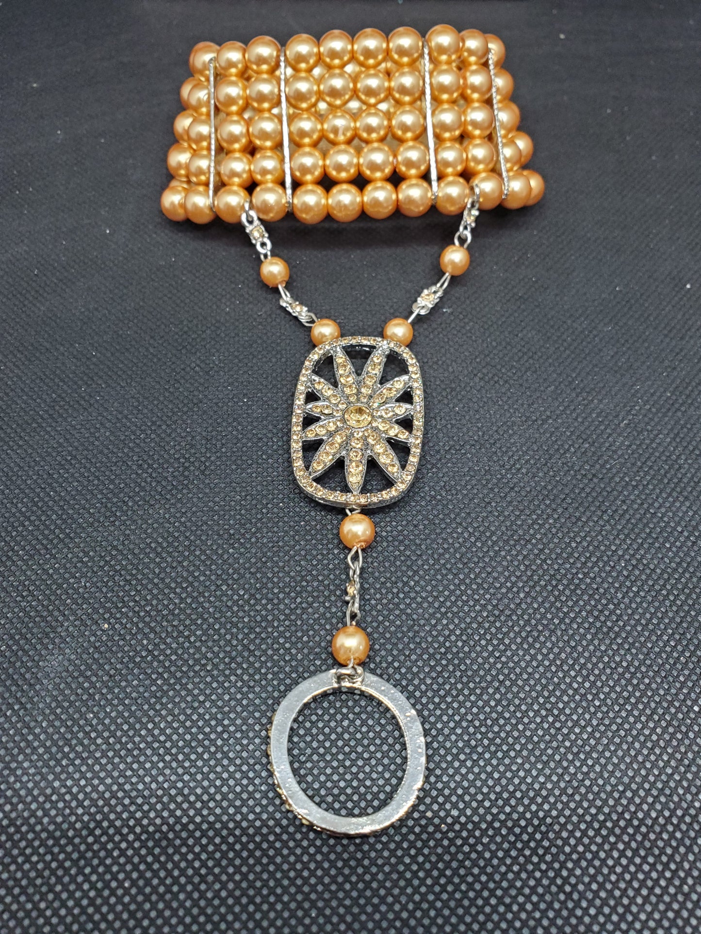 Champagne Glass Pearl Crystal Ring and Bracelet