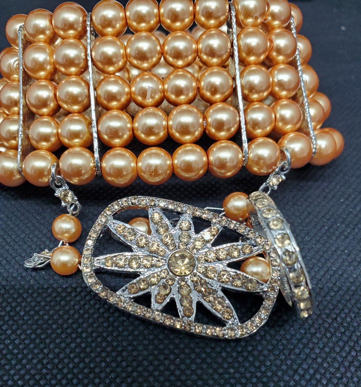 Champagne Glass Pearl Crystal Ring and Bracelet