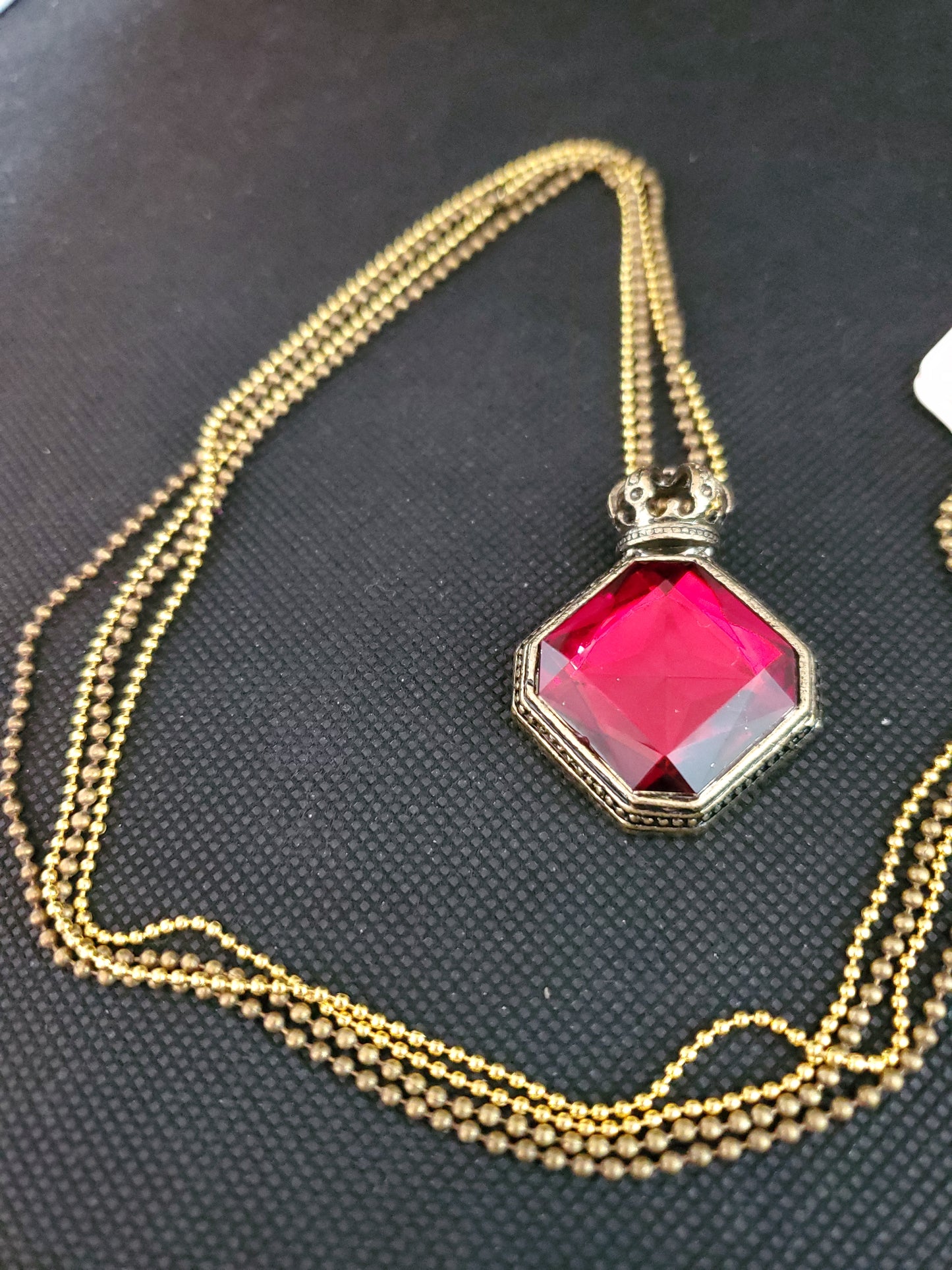 Long Double Chain Crown Pendant Necklace