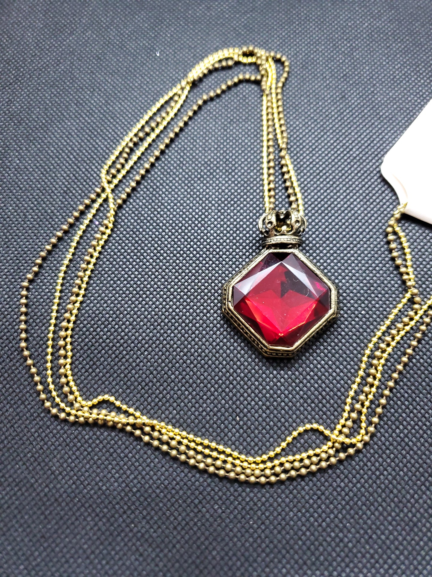 Long Double Chain Crown Pendant Necklace