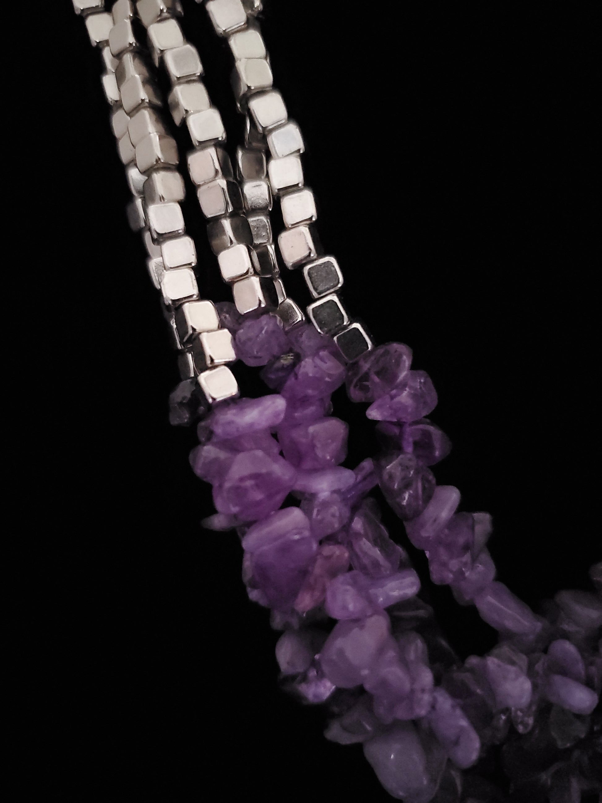 Handmade Amethyst Chips Earrings and Multi Strand Necklace 24 Inch