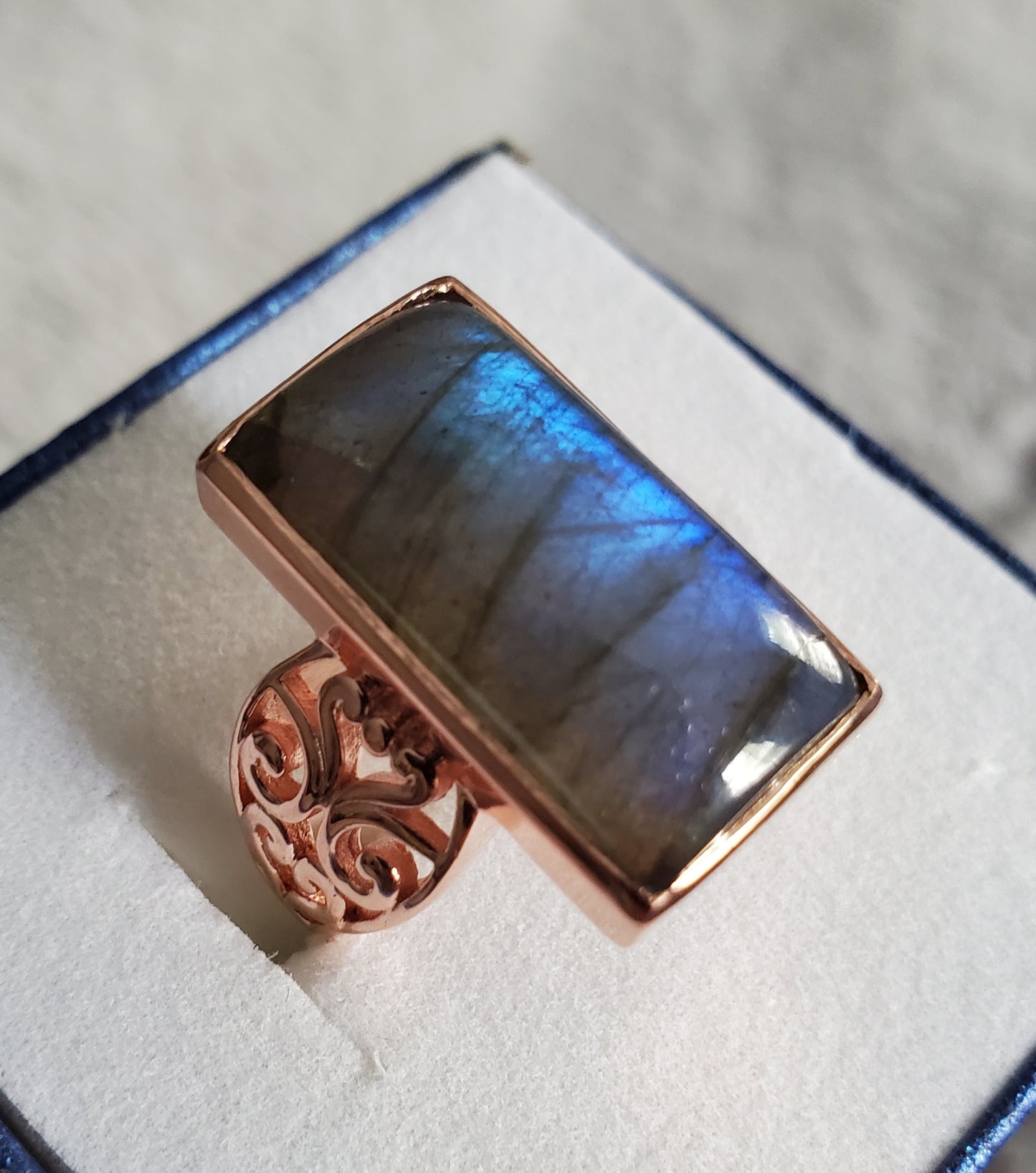 Majestic Malagasy Labradorite Solitaire Ring in 14K RG