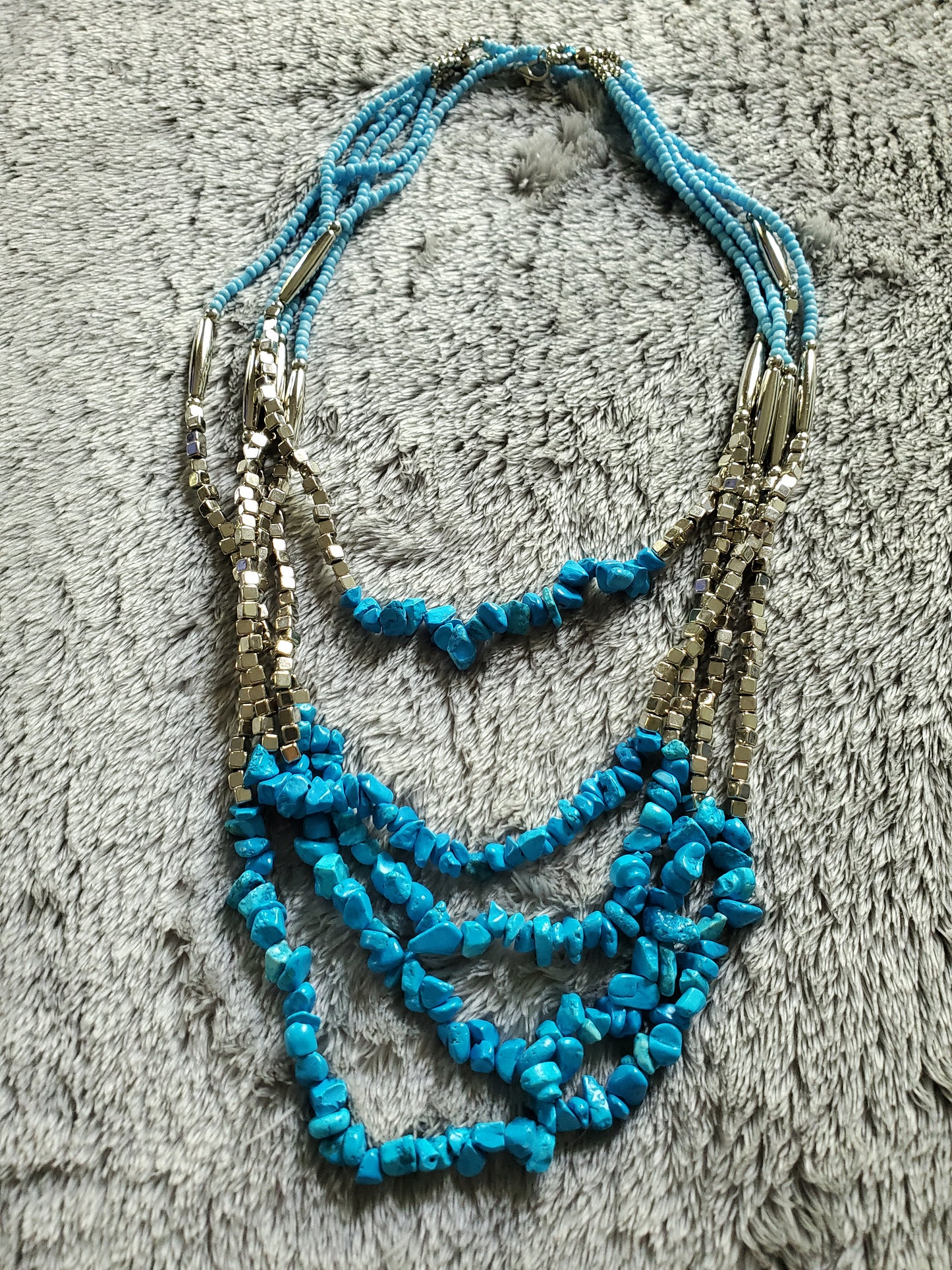 Handmade Teal Blue Howlite Earrings and Multi Strand Necklace