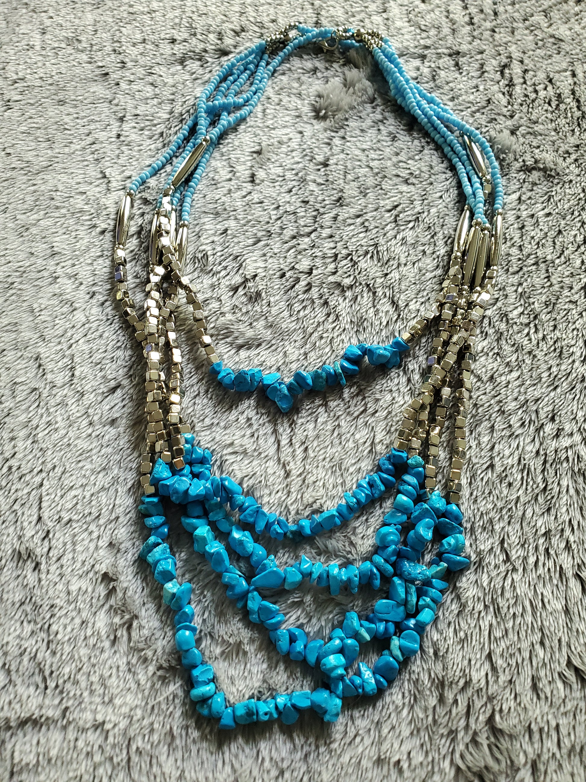 Handmade Teal Blue Howlite Earrings and Multi Strand Necklace
