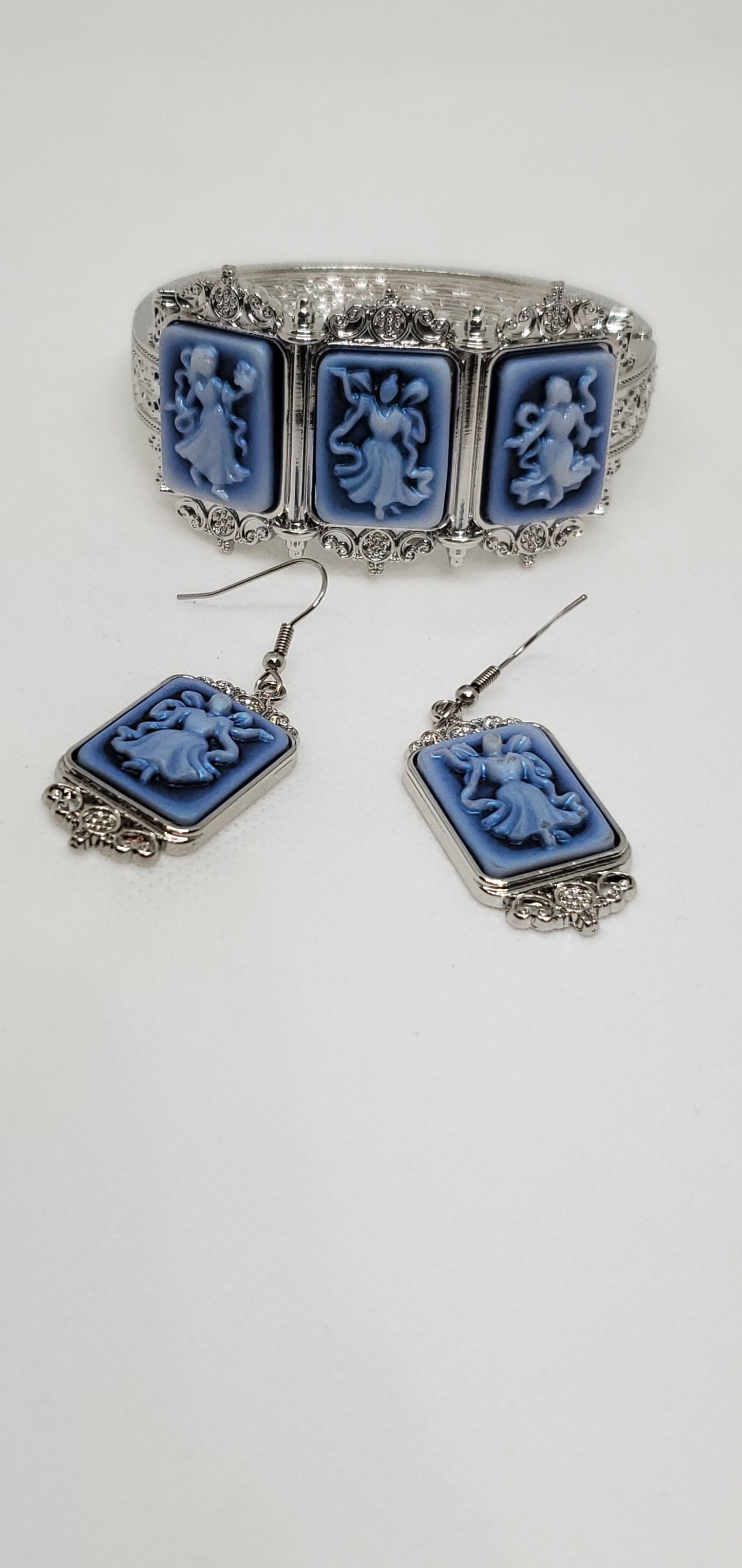 Victorian Cameo Carved Bracelet and Earrings