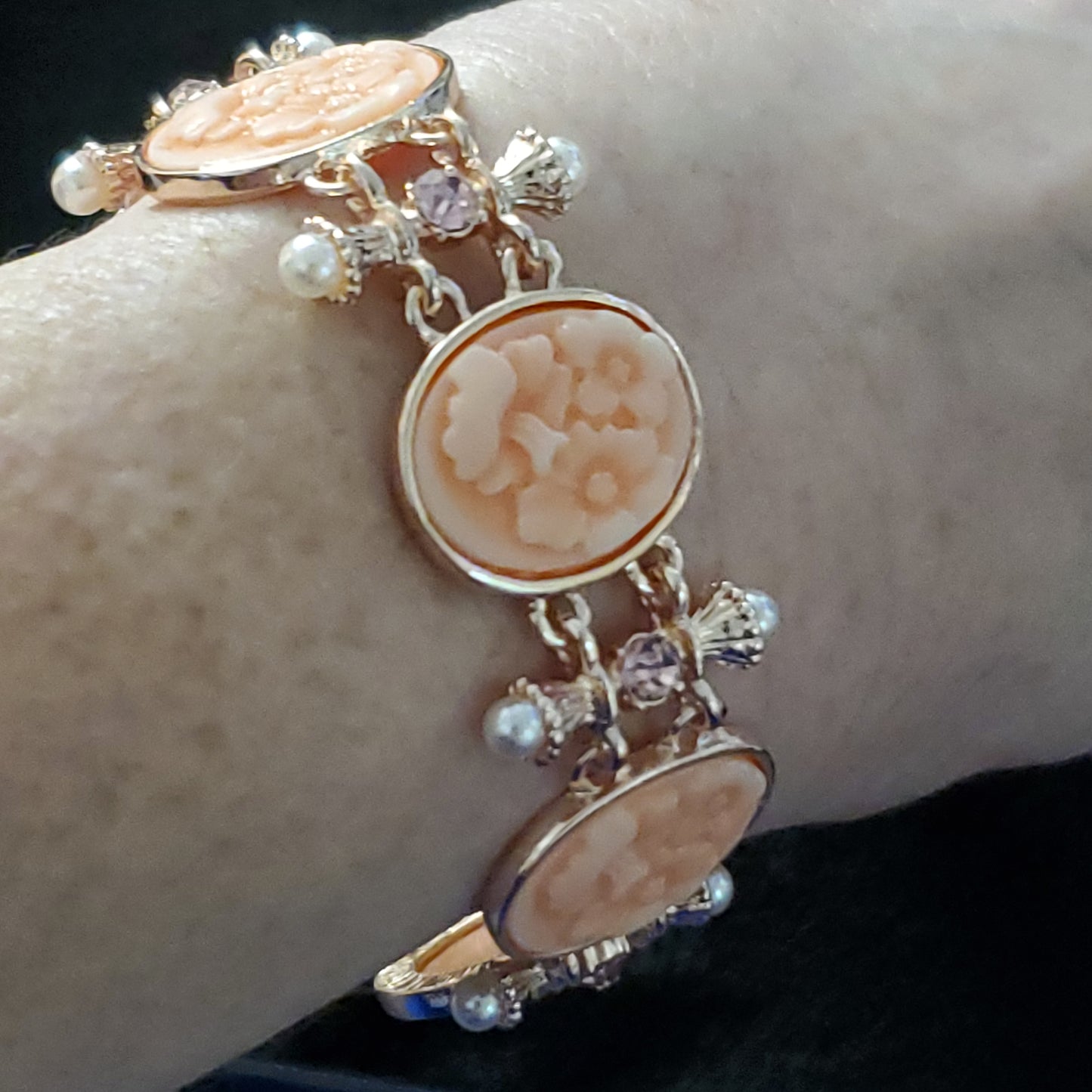 Antique Inspired Pink Cameo Bracelet