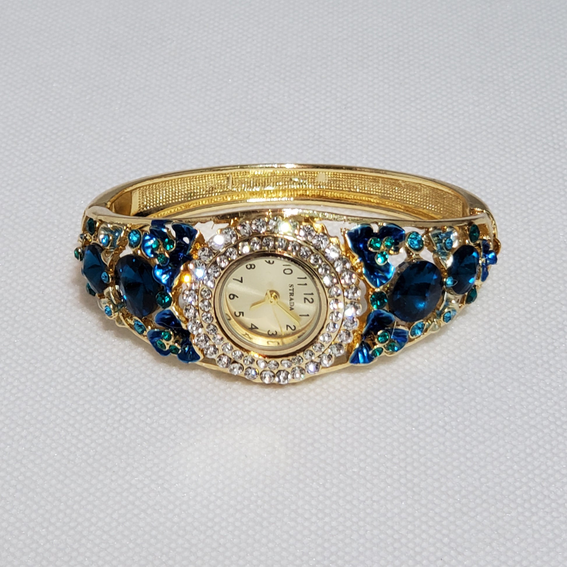 Hand Painted Springtime White and Pink or Blue Austrian Crystal Watch