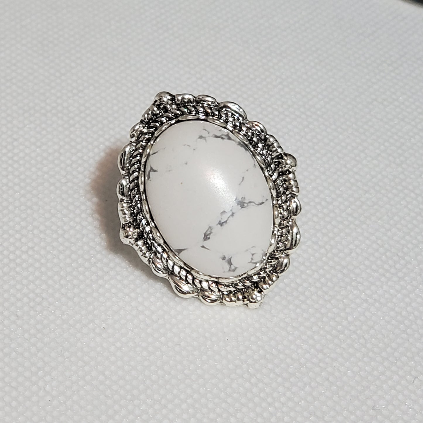 Oval White Howlite Statement Ring