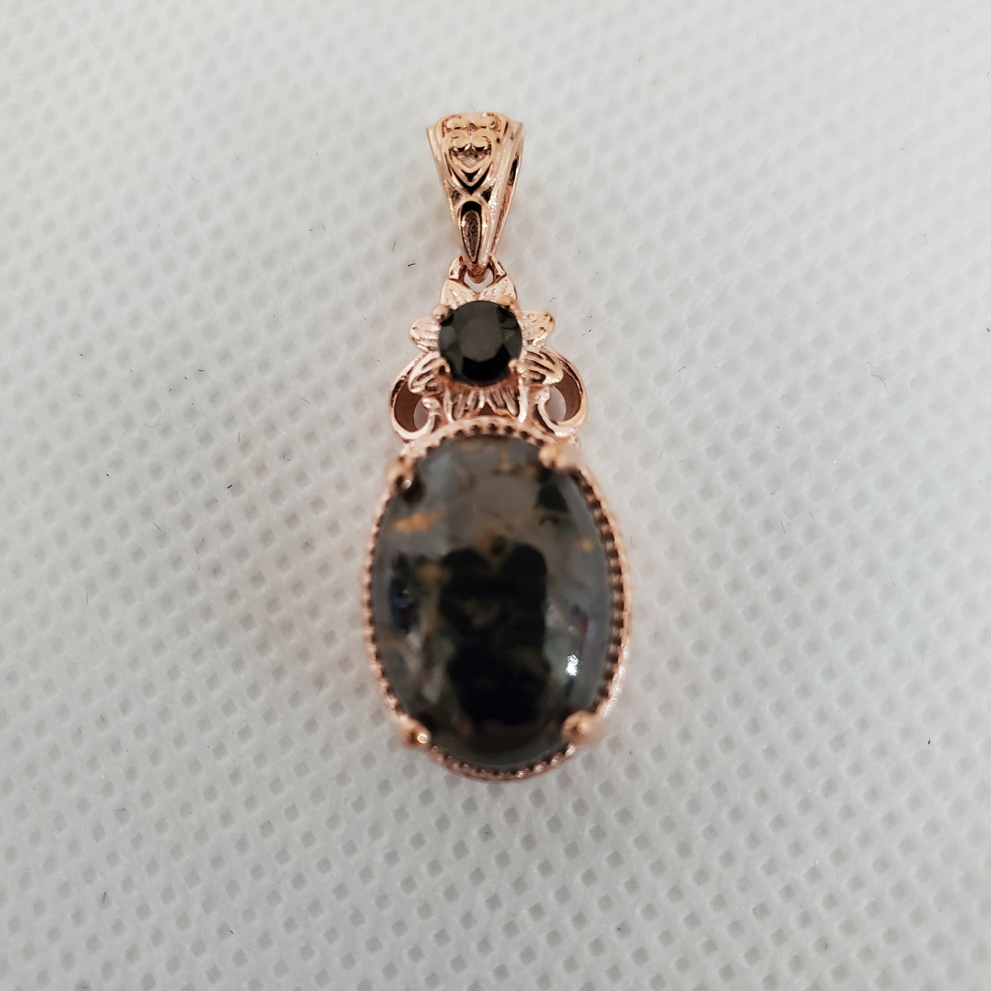Elite Silver Shungite Pendant in 14K Rose Gold