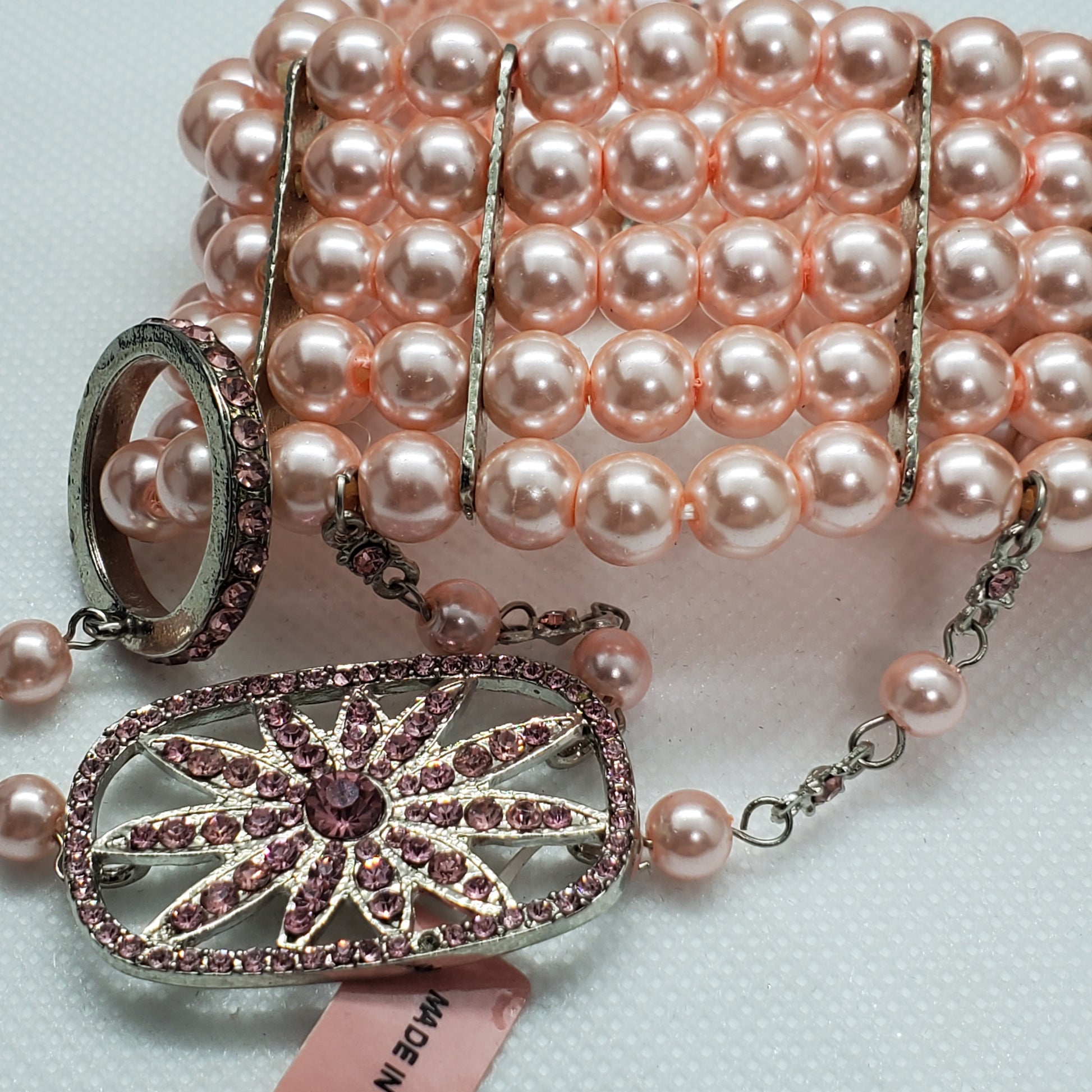 Pink Pearl Embellished Slave Bracelet