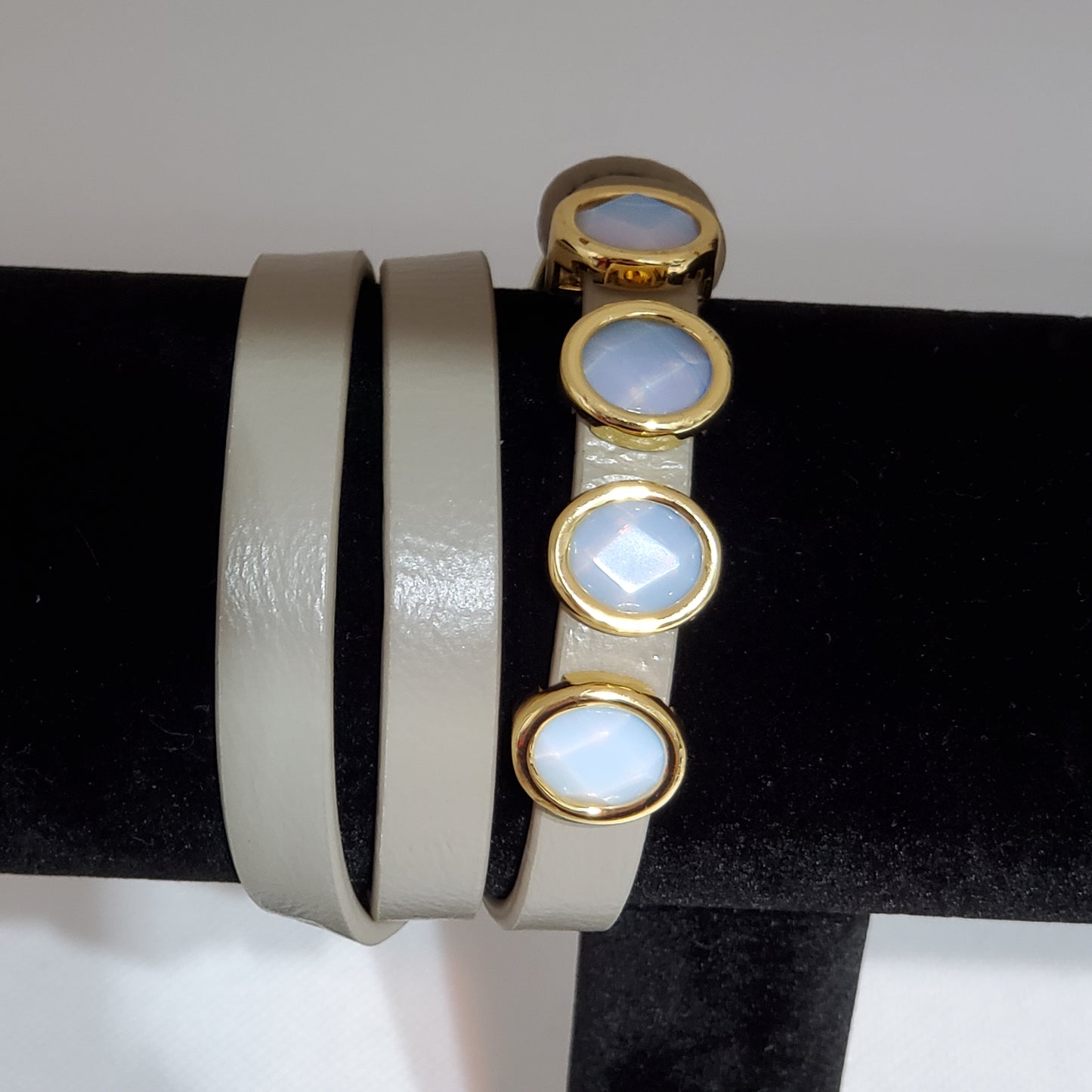 White Chalcedony, Chalcedony or Pink Chalcedony Leather Wrap Bracelet