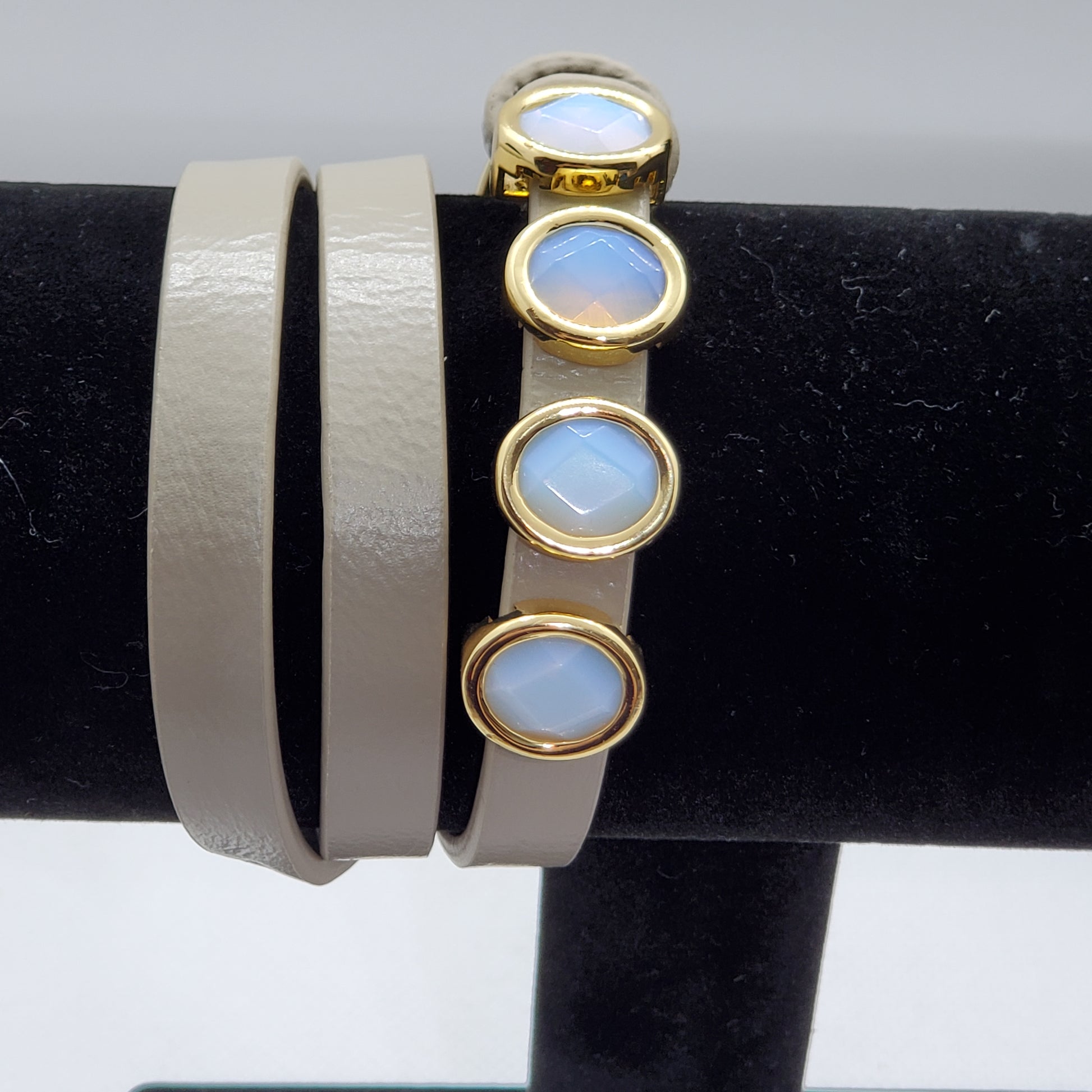 White Chalcedony, Chalcedony or Pink Chalcedony Leather Wrap Bracelet