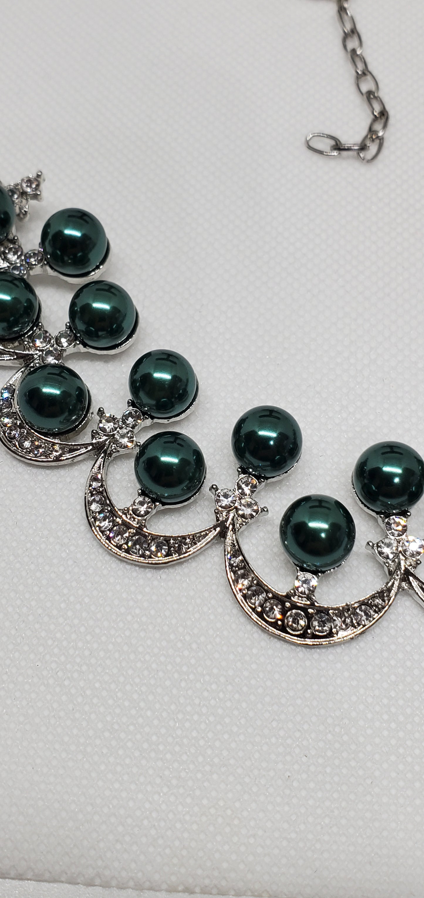 Simulated Peacock Pearl and White Austrian Crystal Necklace 20 Inches