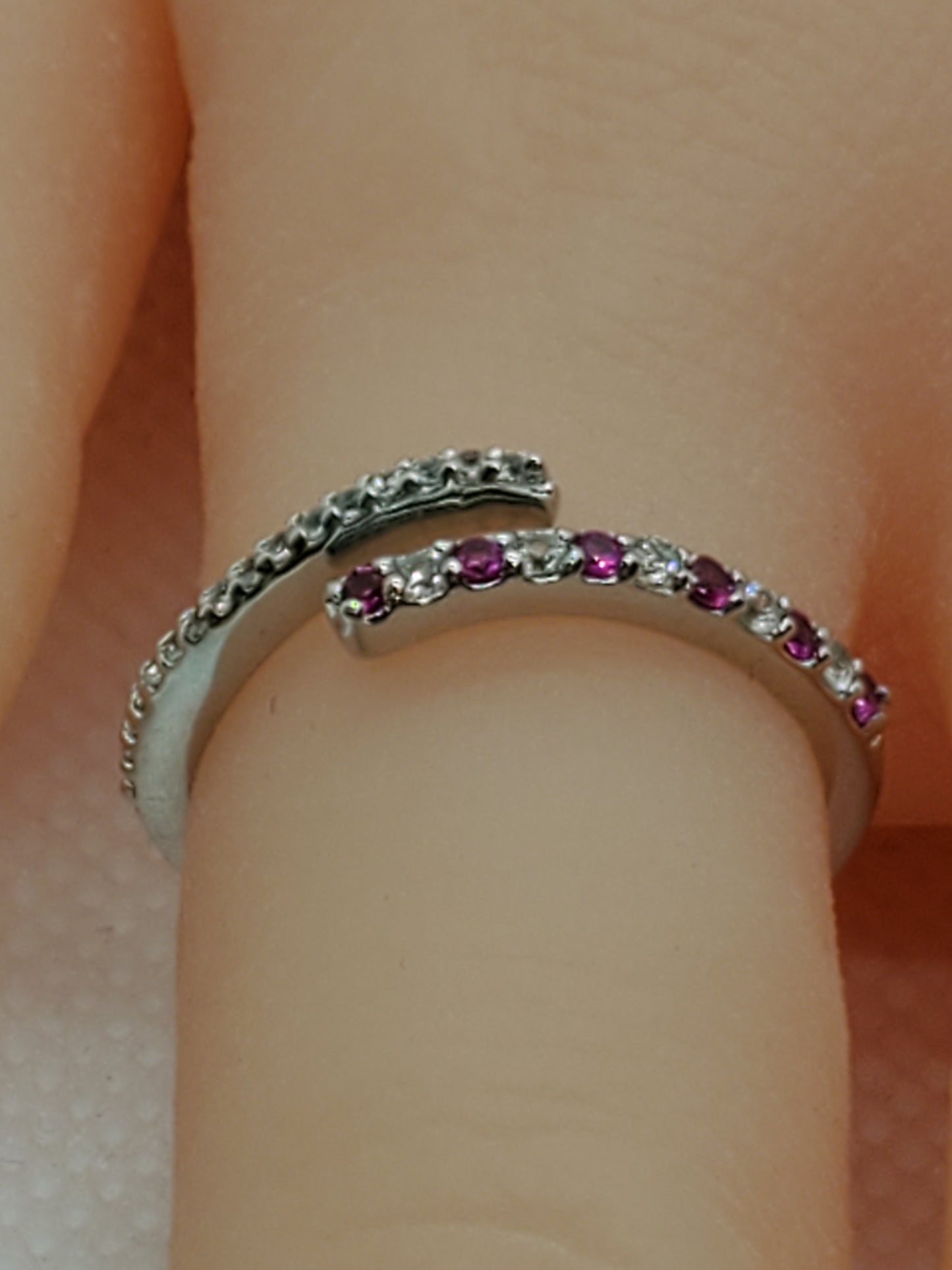 Lab Created Ruby and White Sapphire Bypass Ring in Sterling Silver Size 7