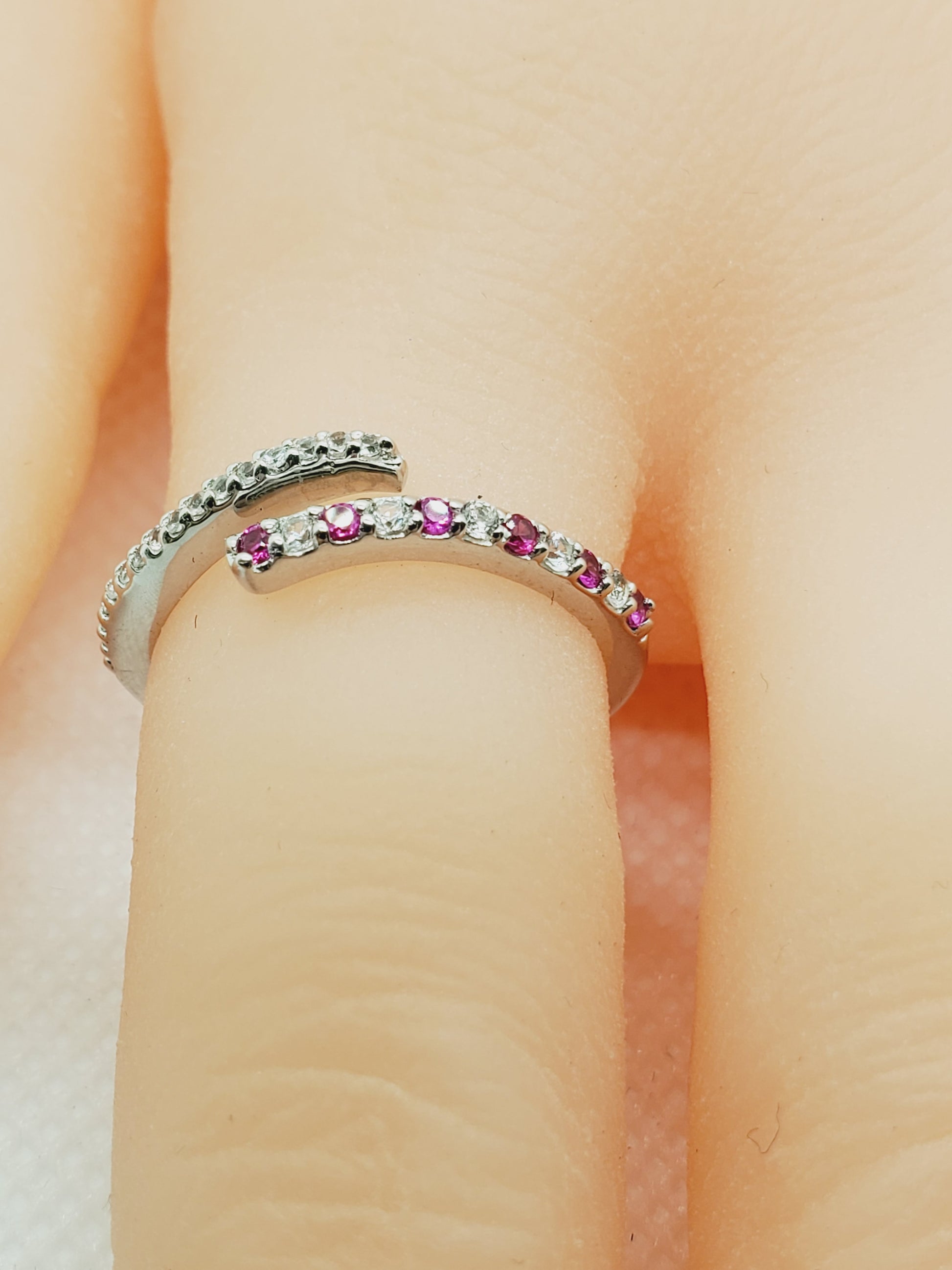 Lab Created Ruby and White Sapphire Bypass Ring in Sterling Silver Size 7