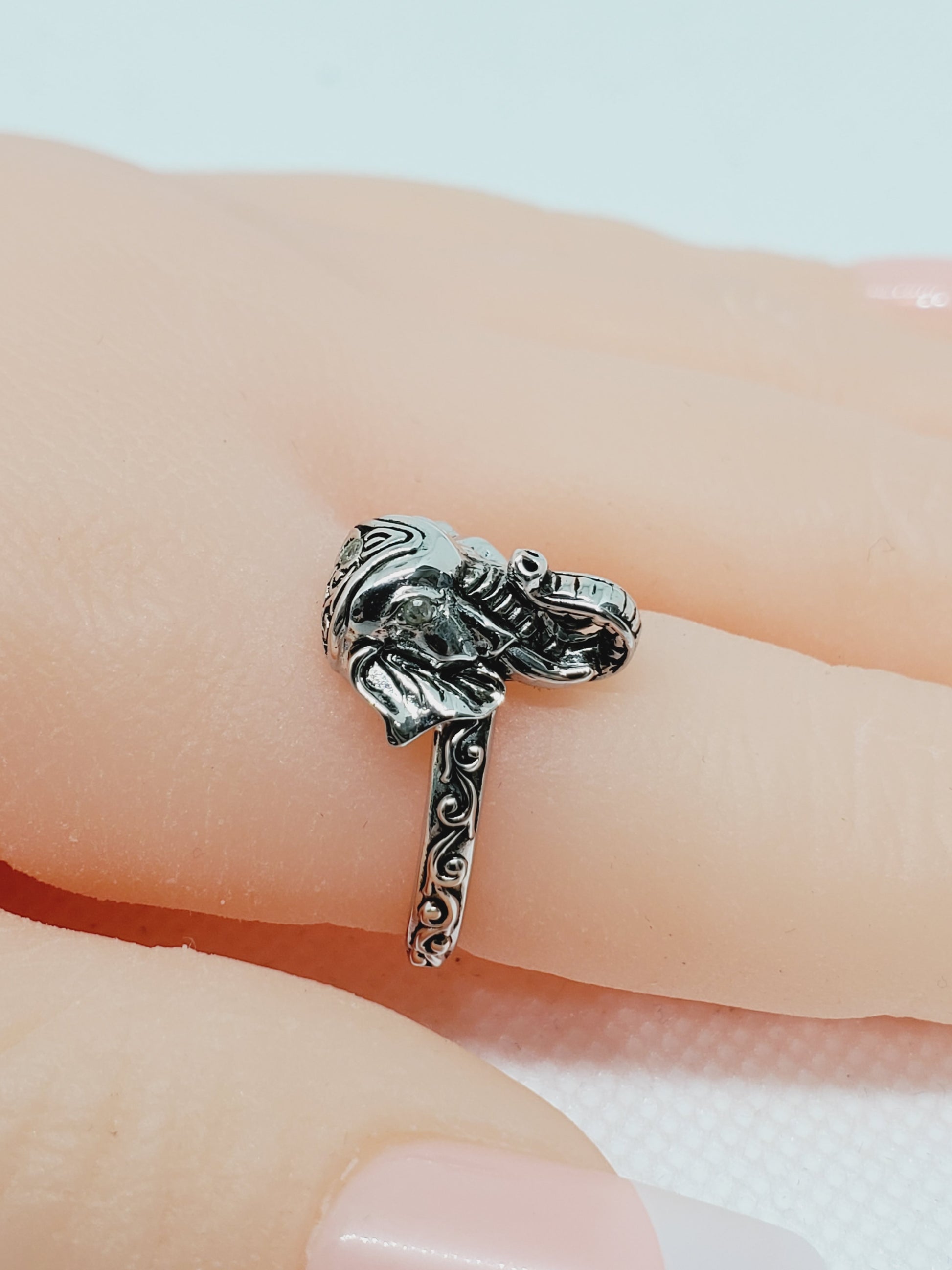 Products Burmese Ruby and Diamond Elephant Ring in Sterling Silver Size 7