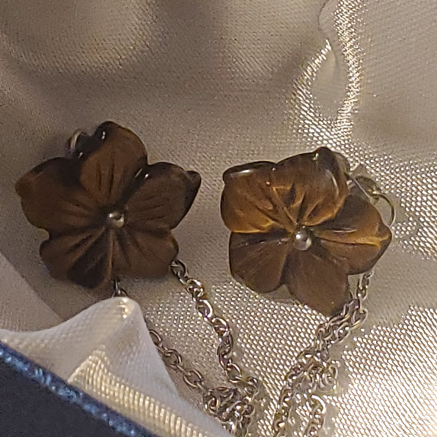 Hand Carved Tiger Eye Drop Earrings