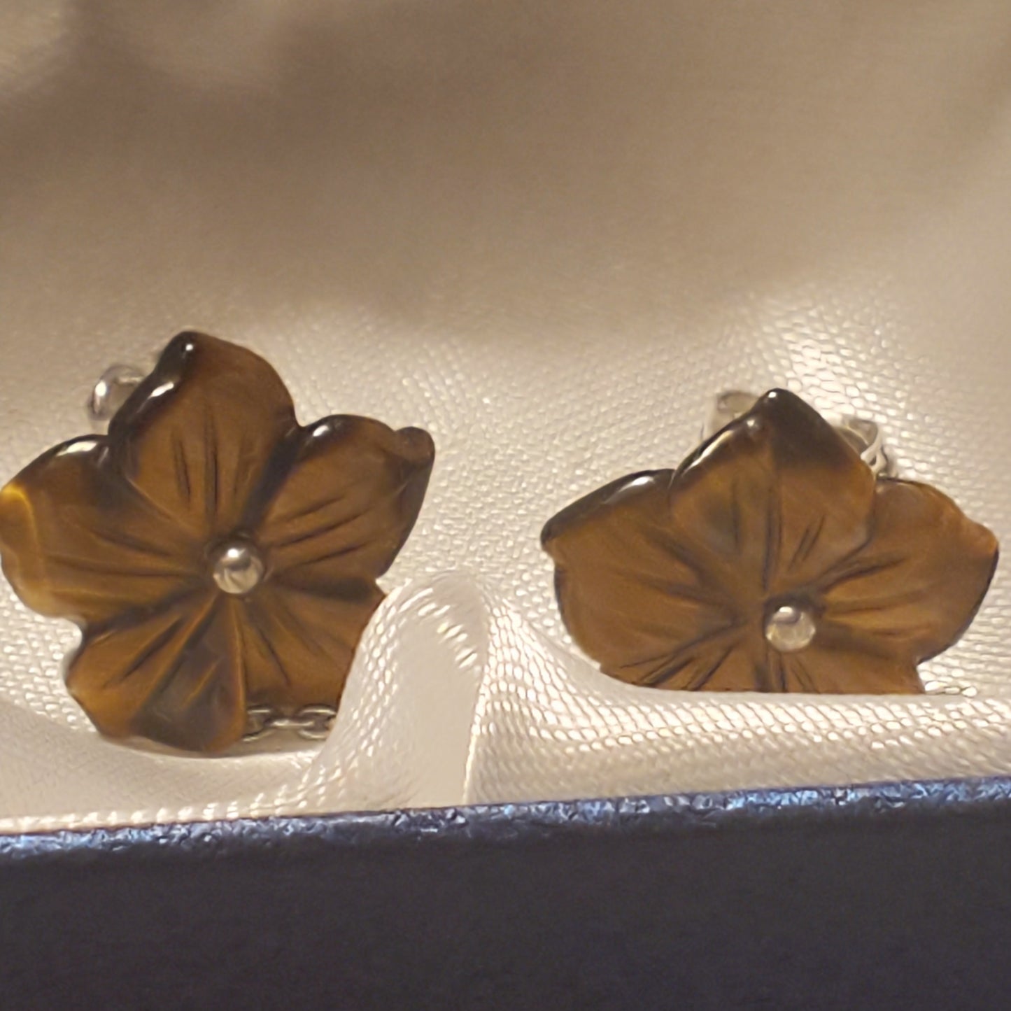 Hand Carved Tiger Eye Drop Earrings