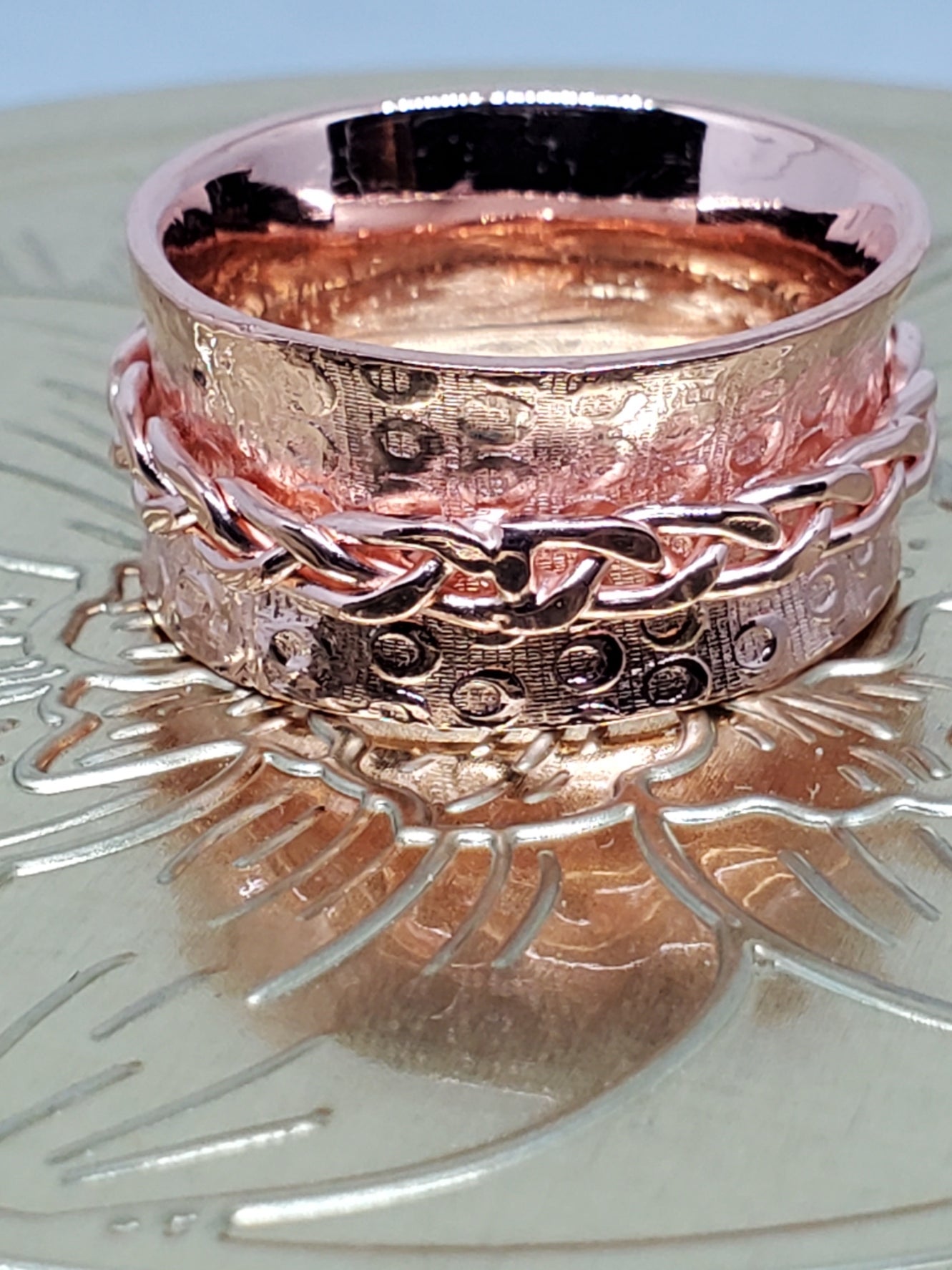 Rose Gold Artisan Spinner Ring Size 6, 7, 8, 10