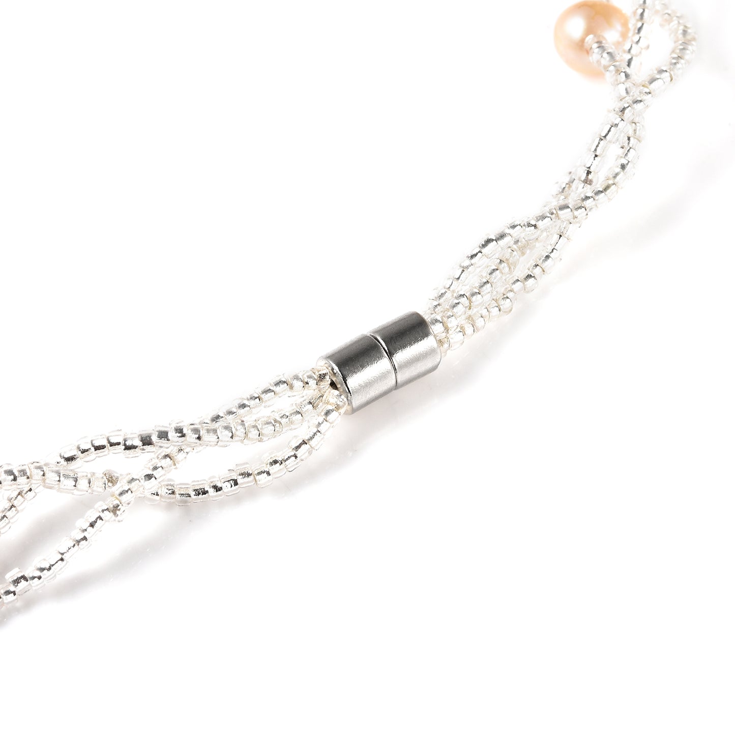 Peach Freshwater Cultured Pearl and Glass Beaded Necklace 18 Inches