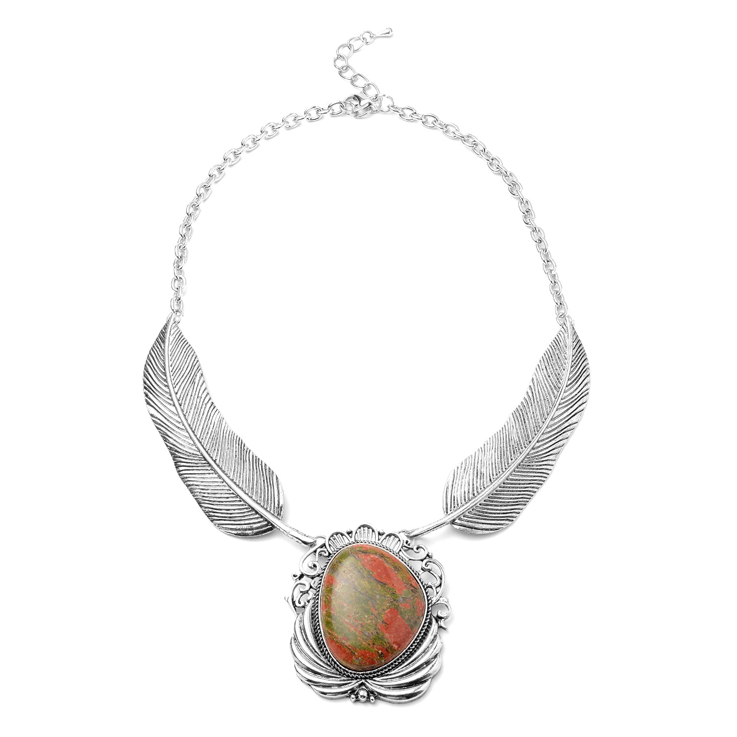 Women's Unakite Black Oxidized Collar Necklace