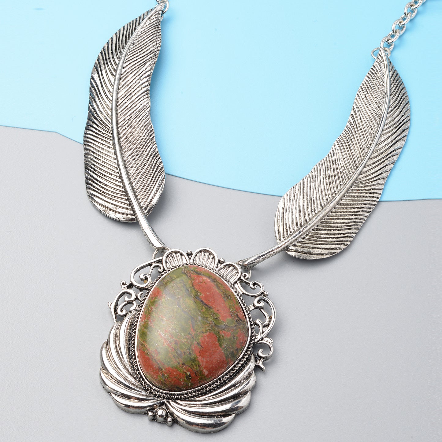 Women's Unakite Black Oxidized Collar Necklace