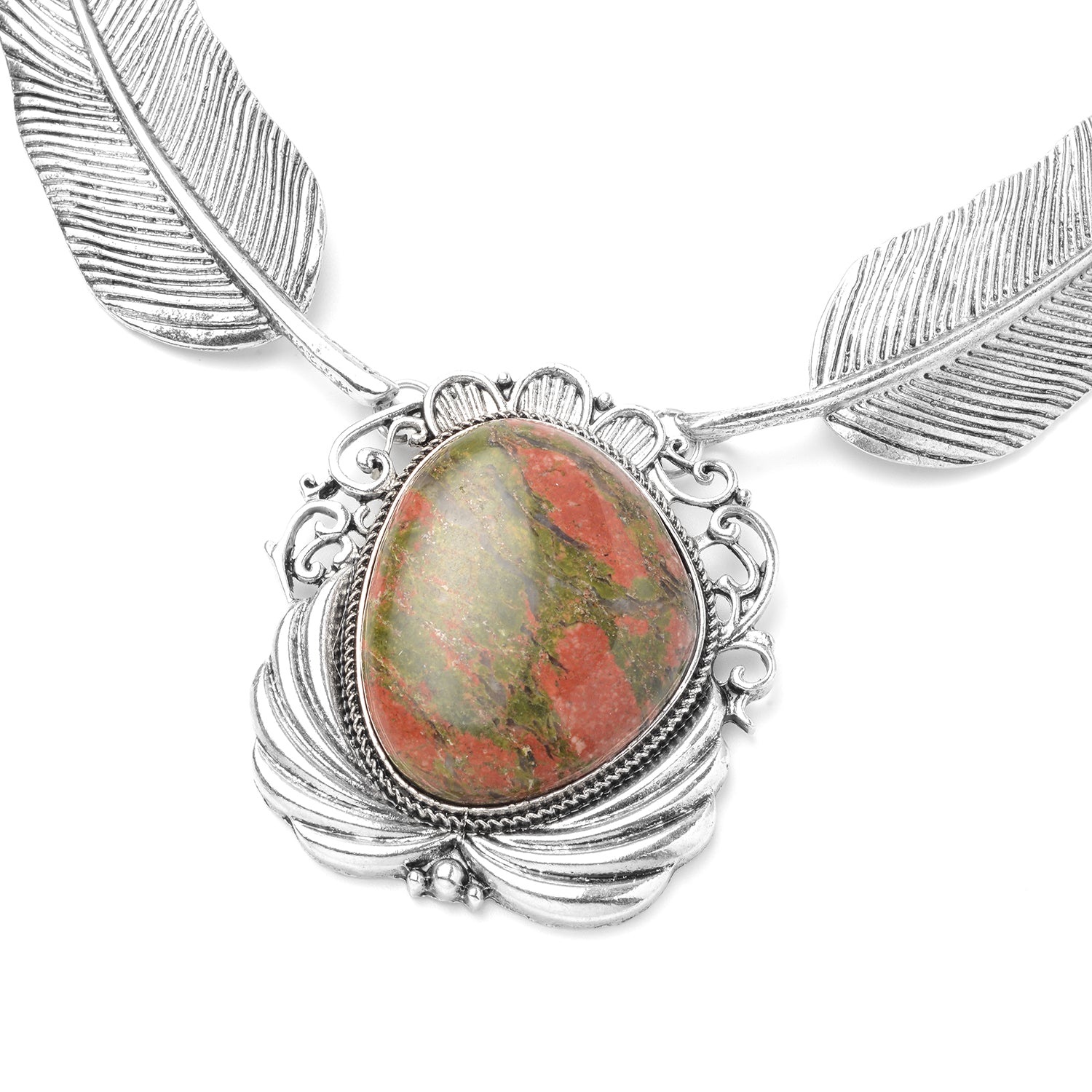 Women's Unakite Black Oxidized Collar Necklace