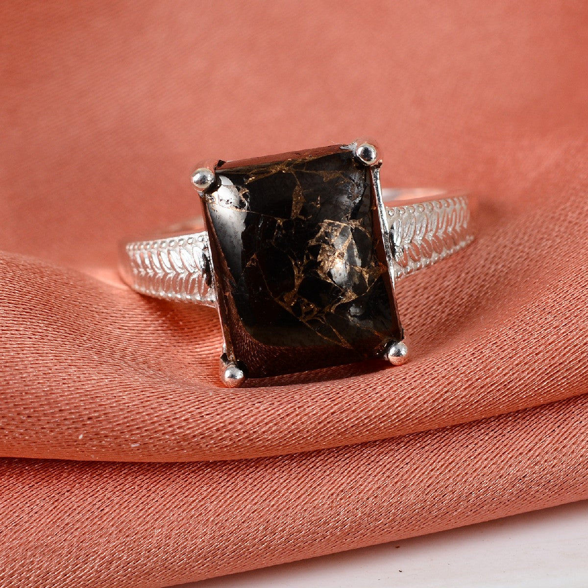 Matrix Silver Shungite Solitaire Ring in Sterling Silver (Size 7.0) 3.35 ctw