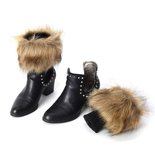 Camel Faux Fur Pom Pom Key Chain, Pair Boot Cuffs and Pair of Matching Slap Bracelets