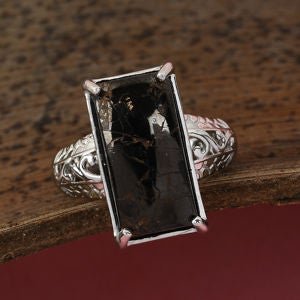 KARIS Matrix Silver Shungite Solitaire Ring size 6