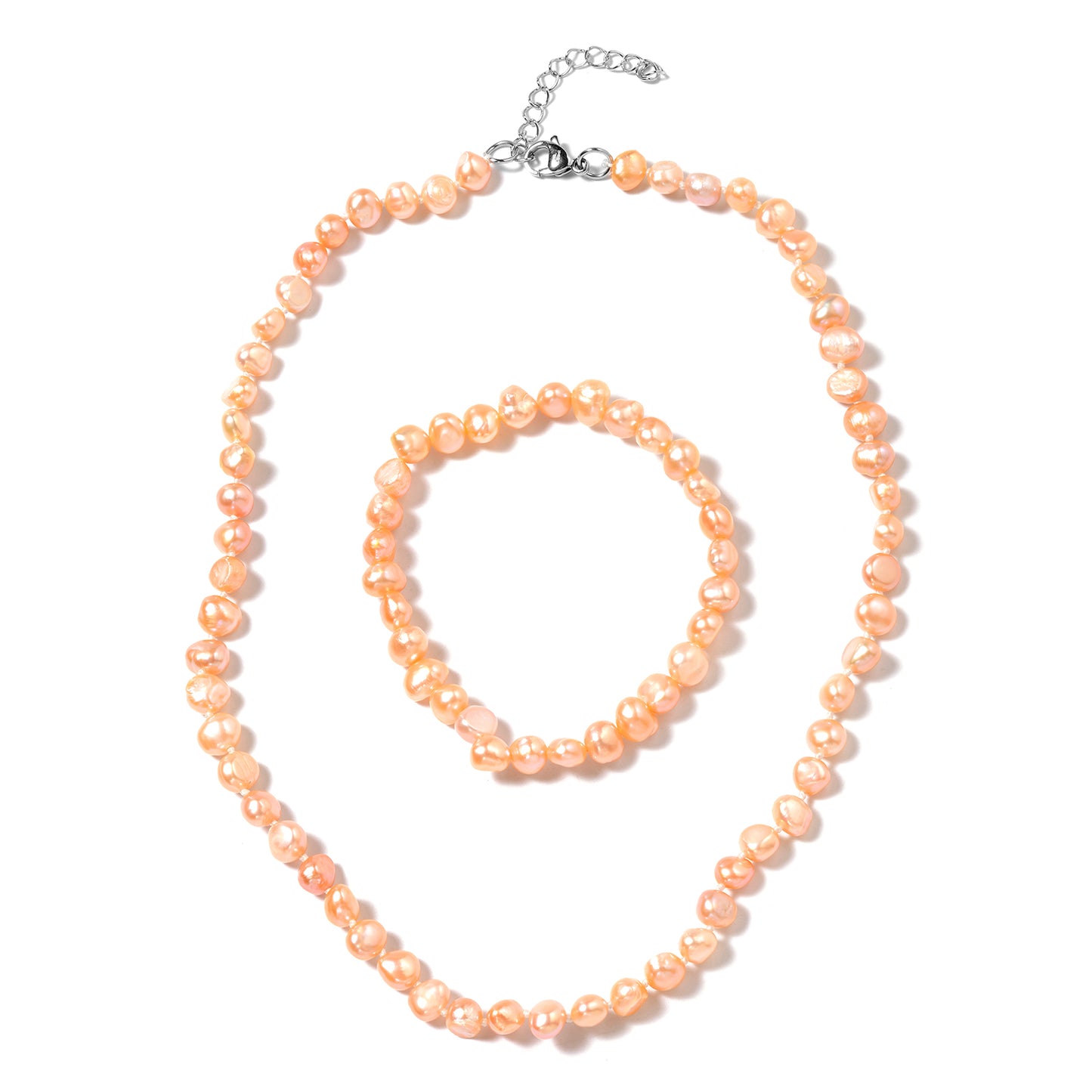 Women's Freshwater Peach Bracelet and Necklace