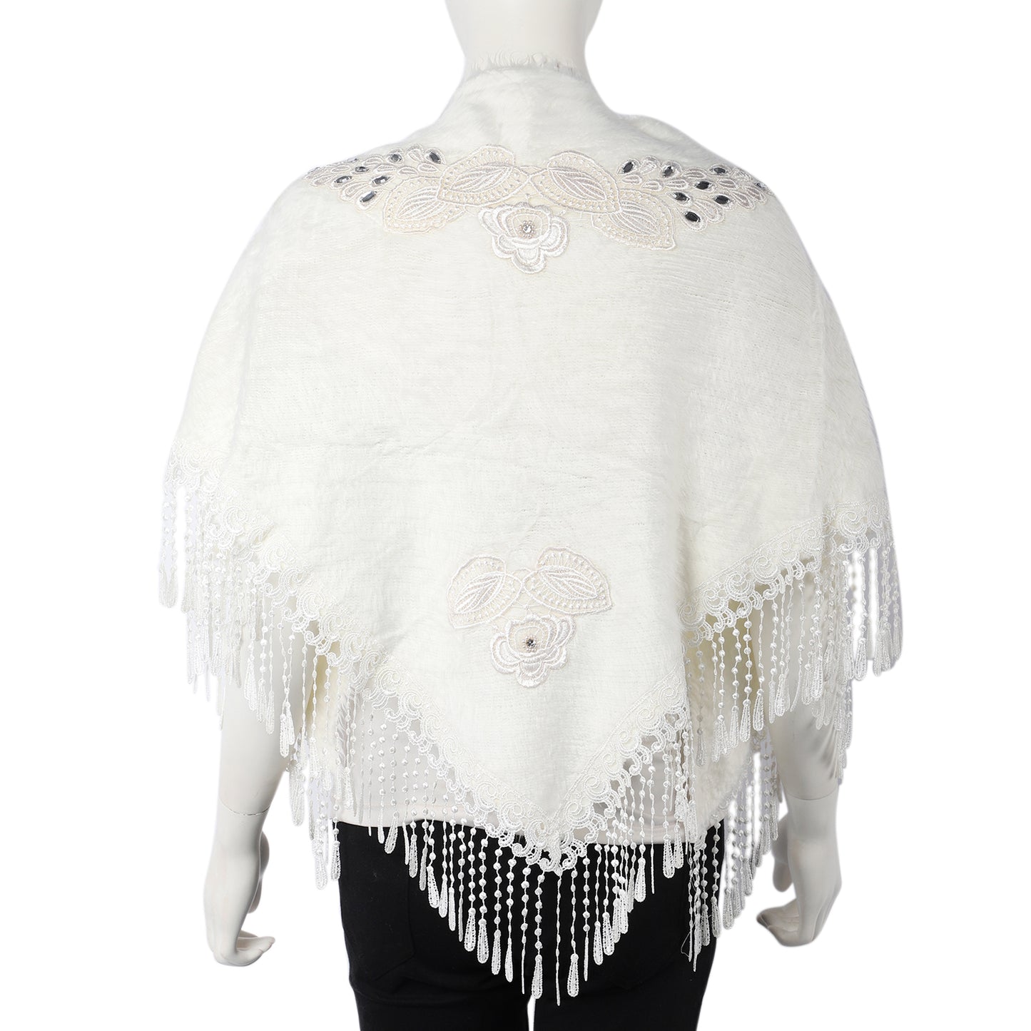 Women's Stylish White Lightweight Sequin Embellished Shawl