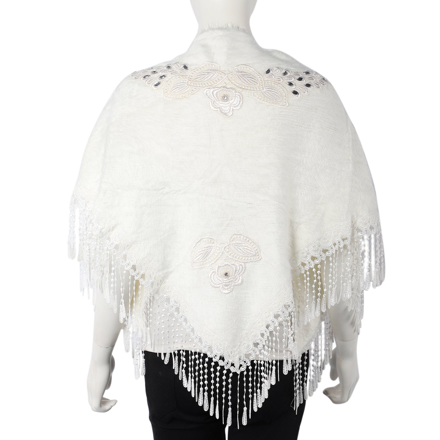 Women's Stylish White Lightweight Sequin Embellished Shawl