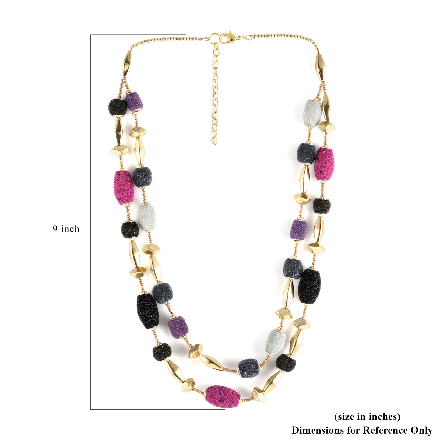 Multi Color Glass Beads, Shell & String Double Layer Necklace