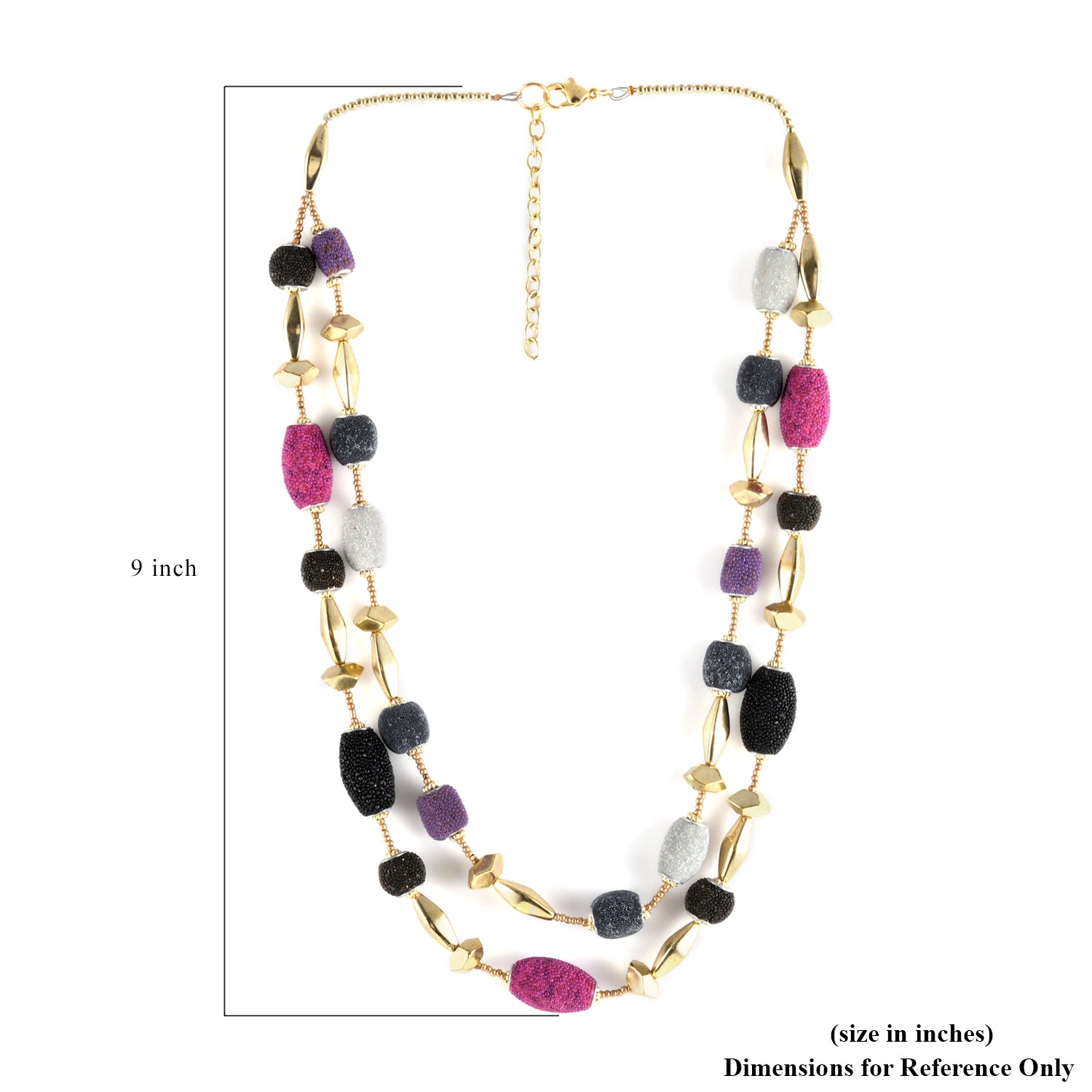 Multi Color Glass Beads, Shell & String Double Layer Necklace