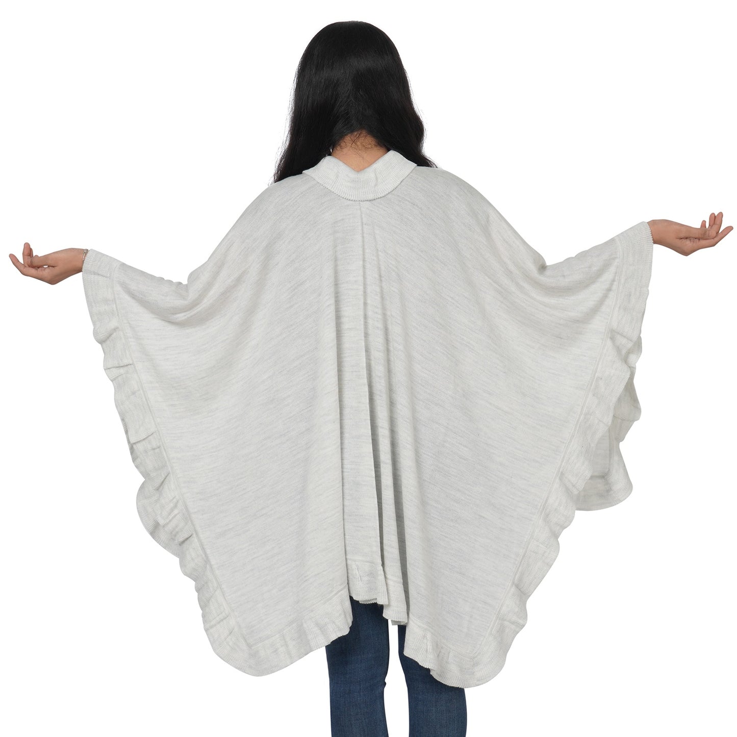 Women's Light Grey 100% Cotton Knit Shawl Ruana
