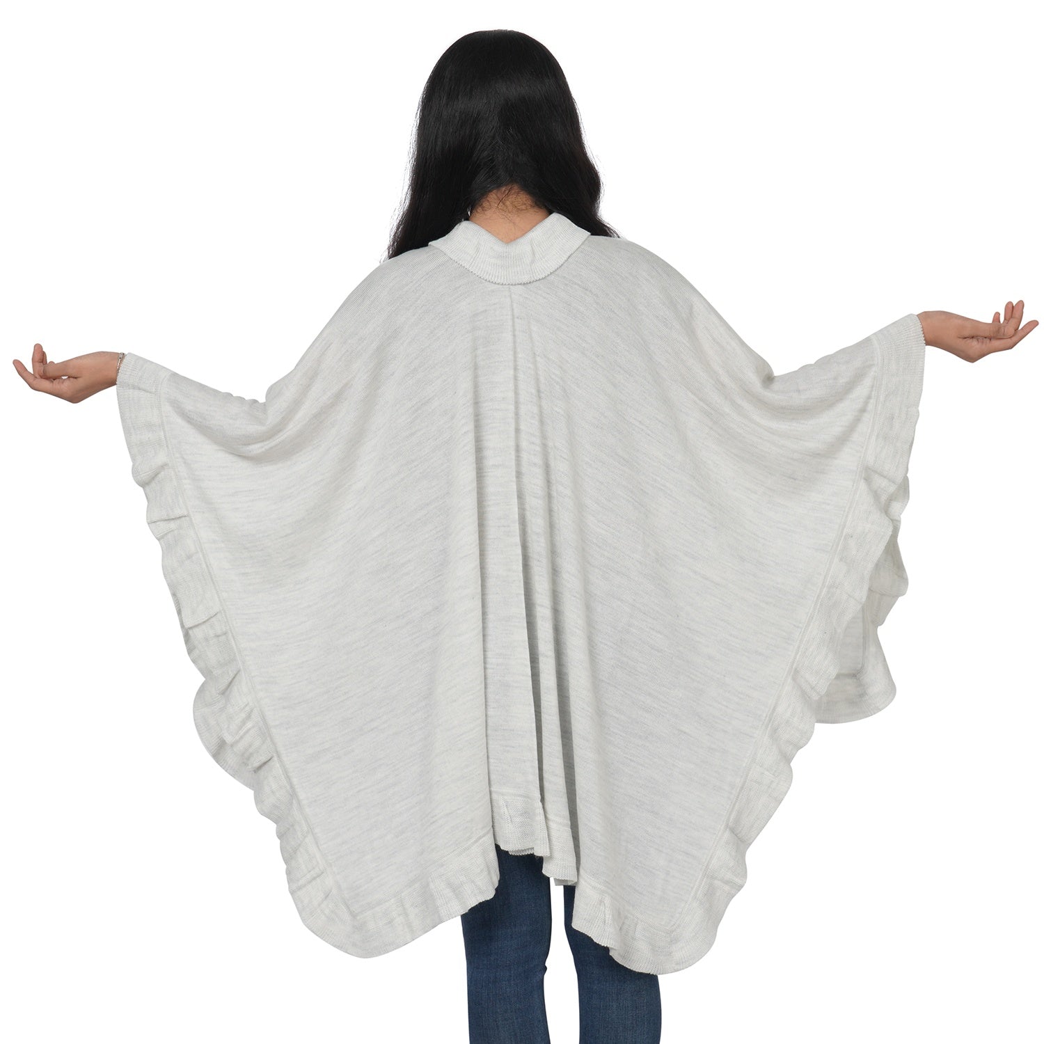 Women's Light Grey 100% Cotton Knit Shawl Ruana