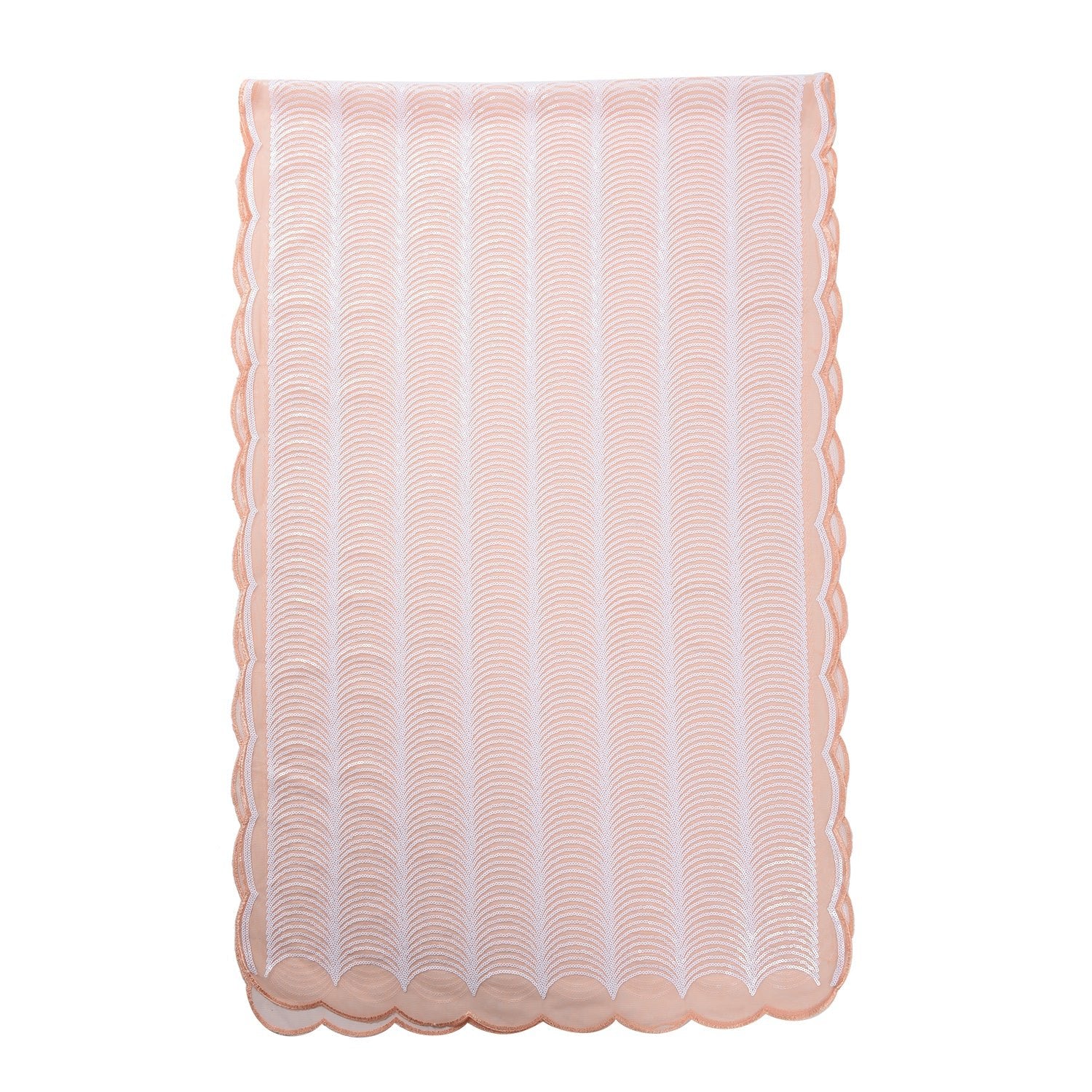 Stunning Peach White Sequin Scale Pattern Scallop Trim Scarf