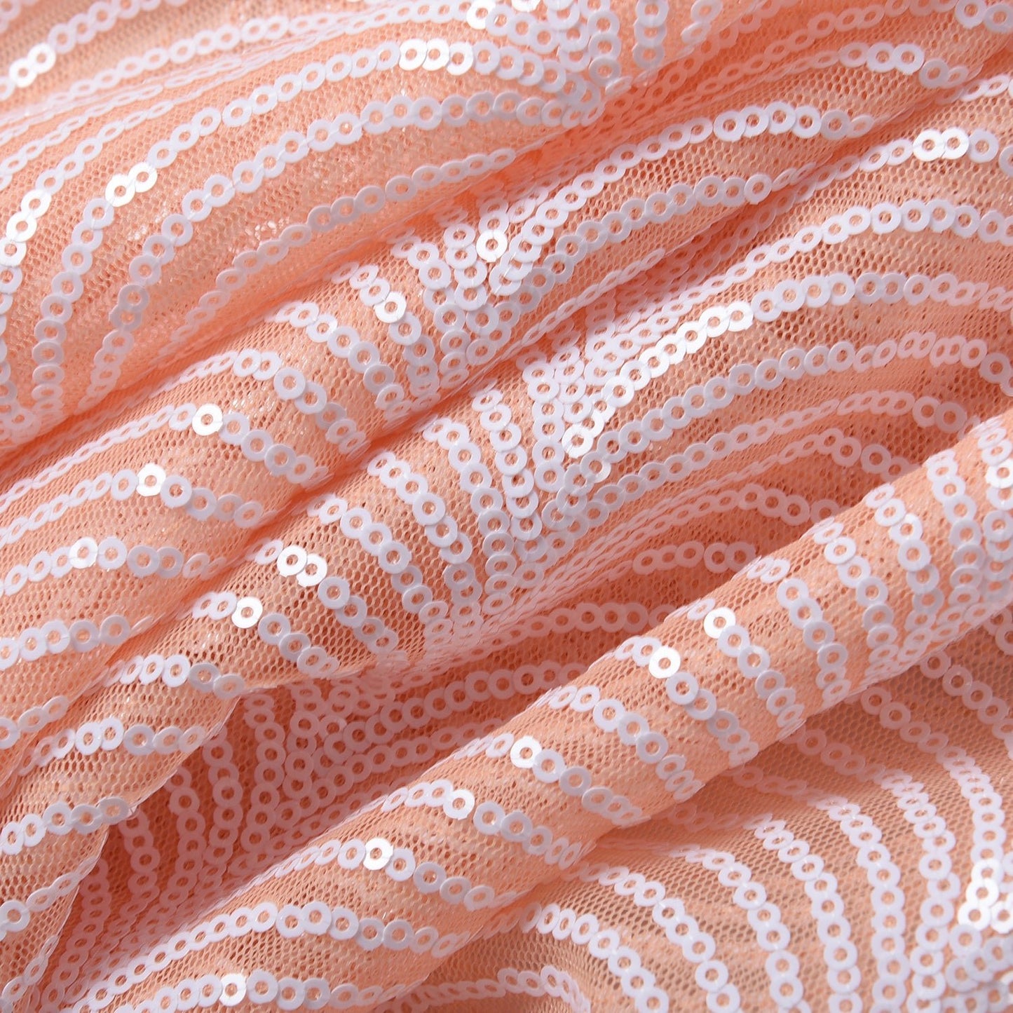 Stunning Peach White Sequin Scale Pattern Scallop Trim Scarf