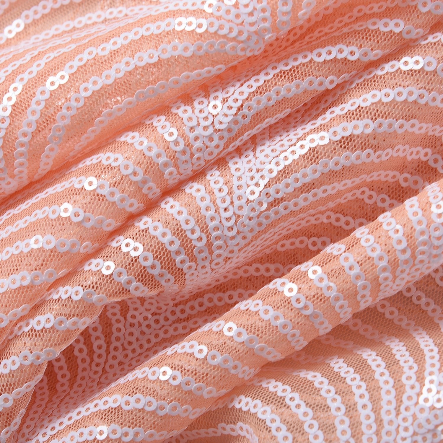 Stunning Peach White Sequin Scale Pattern Scallop Trim Scarf