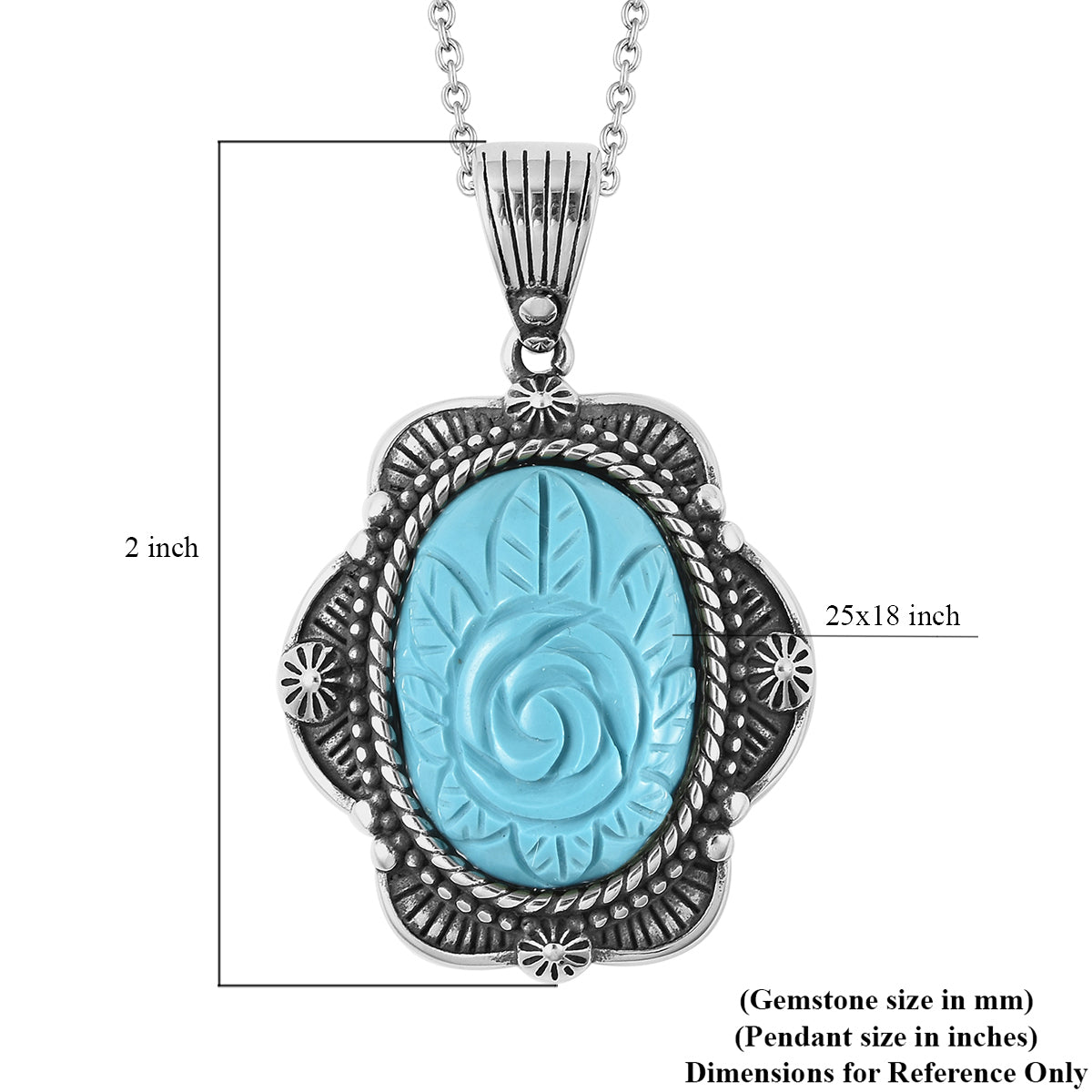 Blue Howlite Carved Rose Pendant Necklace