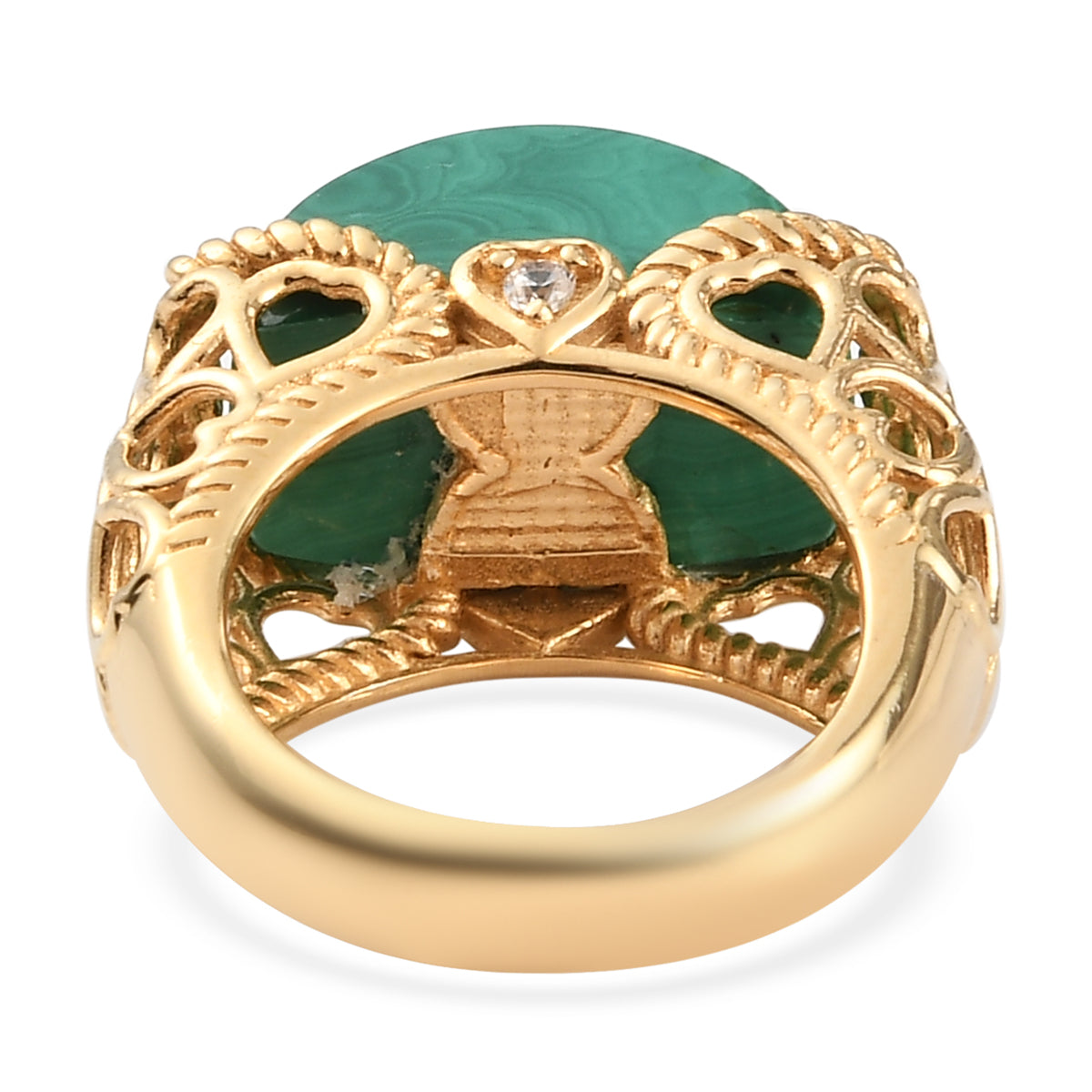 Karis African Malachite and Natural White Zircon Yellow Gold Ring Size 7